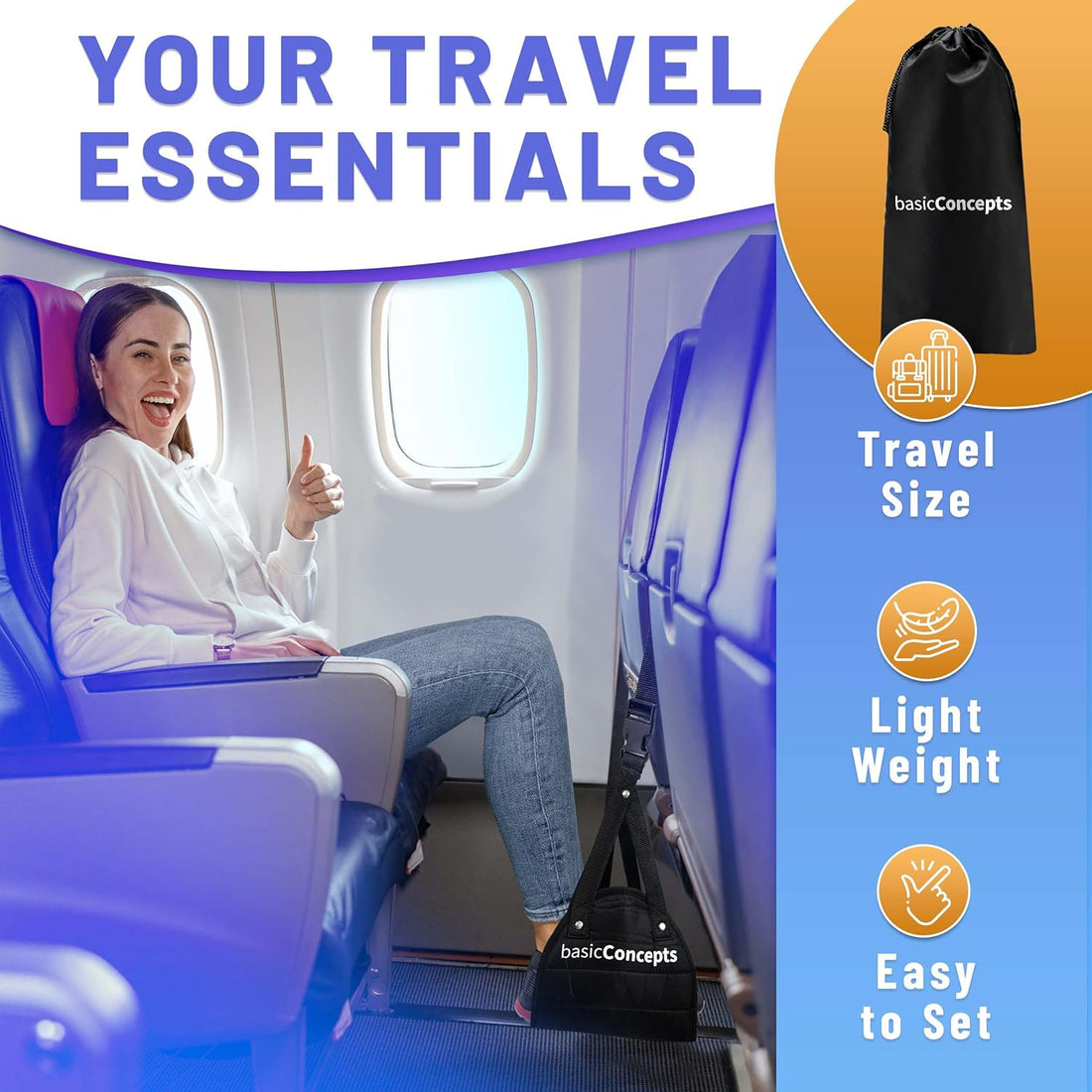Memory Foam Airplane Foot Hammock – Adjustable Travel Footrest for Comfort