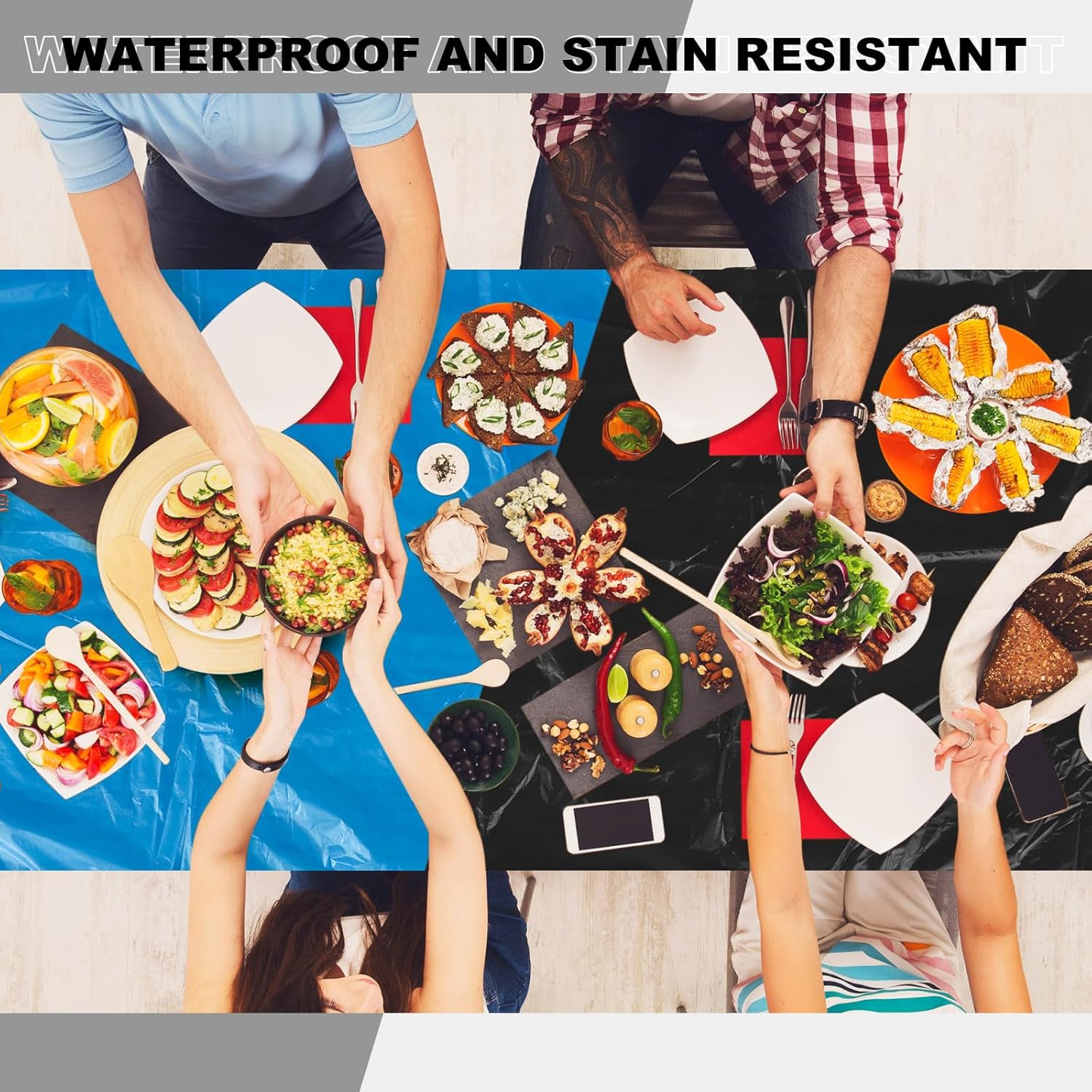 2 Pcs Plastic Elastic Fitted Tablecloths 72x30” – Waterproof Black