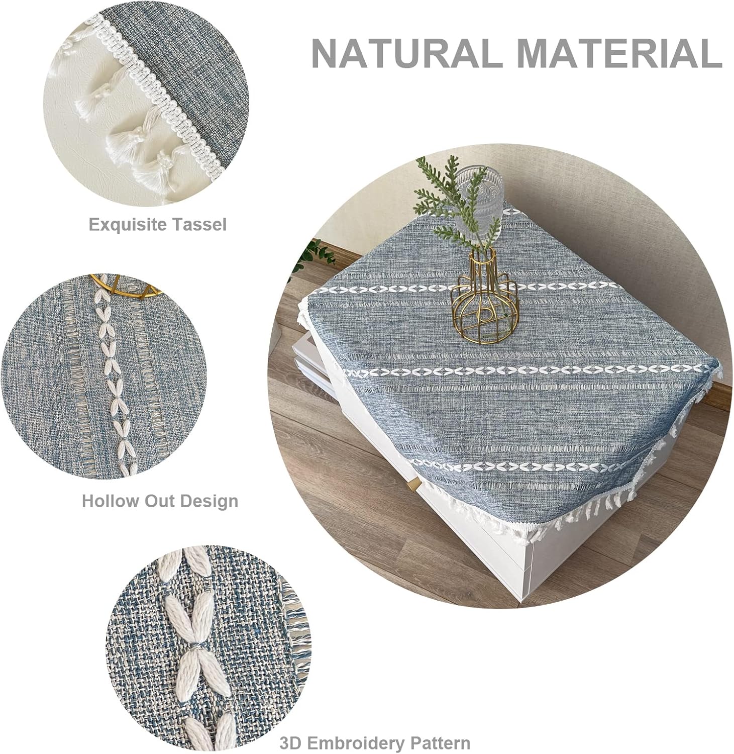 Rustic Blue Striped Tassel Tablecloth 24"x24" for Small Tables