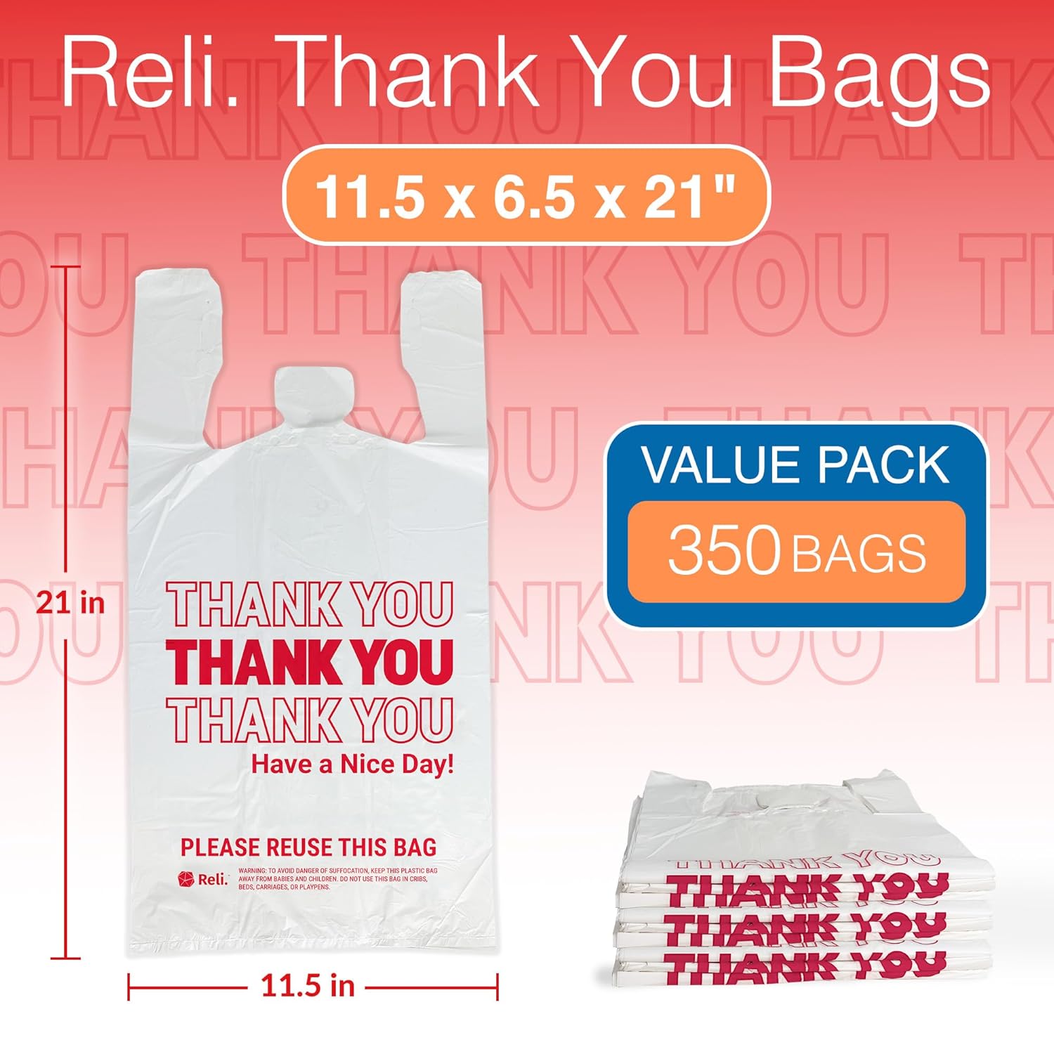 Thank You Plastic Bags – 350 Count White Grocery Convenience Store Bags