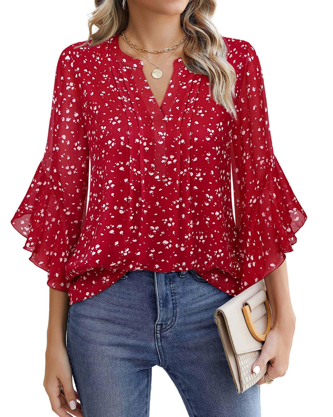 Women’s 3/4 Sleeve Chiffon Blouse – Elegant Office Casual Shirt
