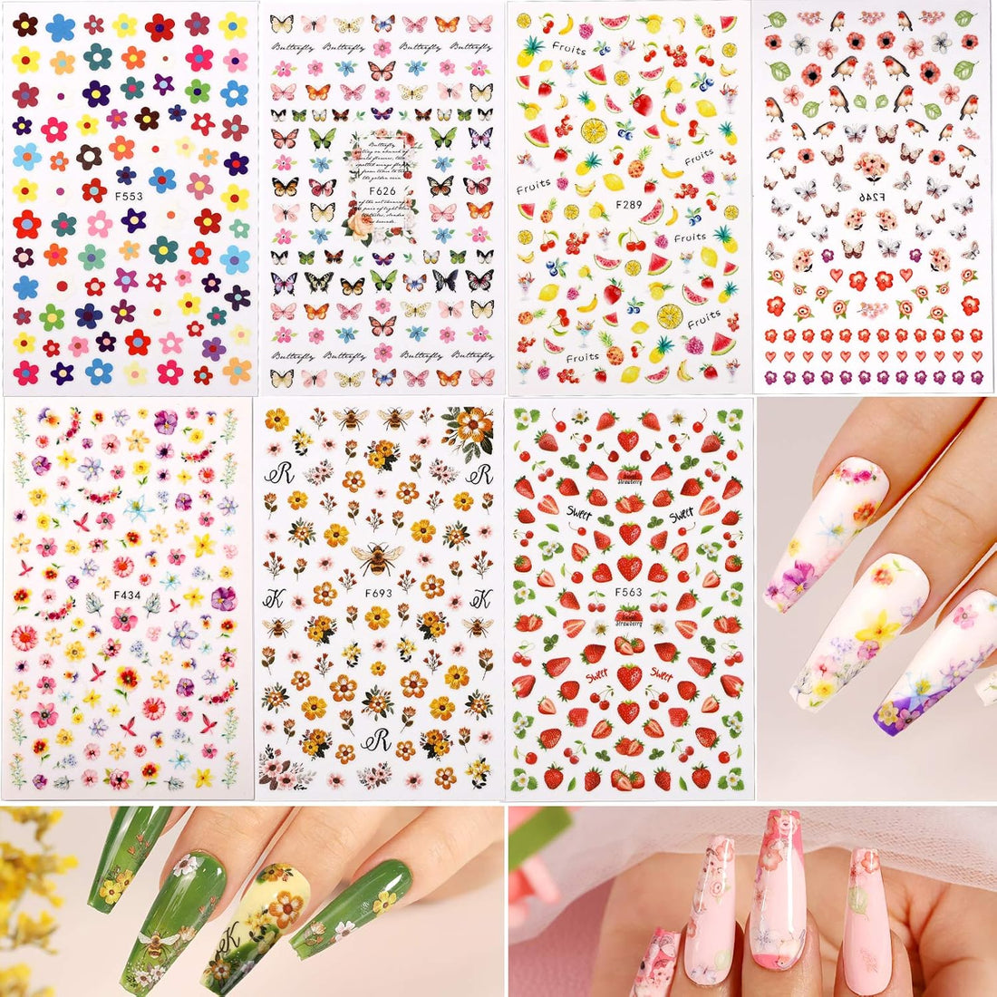 12 Sheets 3D Nail Art Stickers – Self-Adhesive Nail Decorations with 5 Boxes
