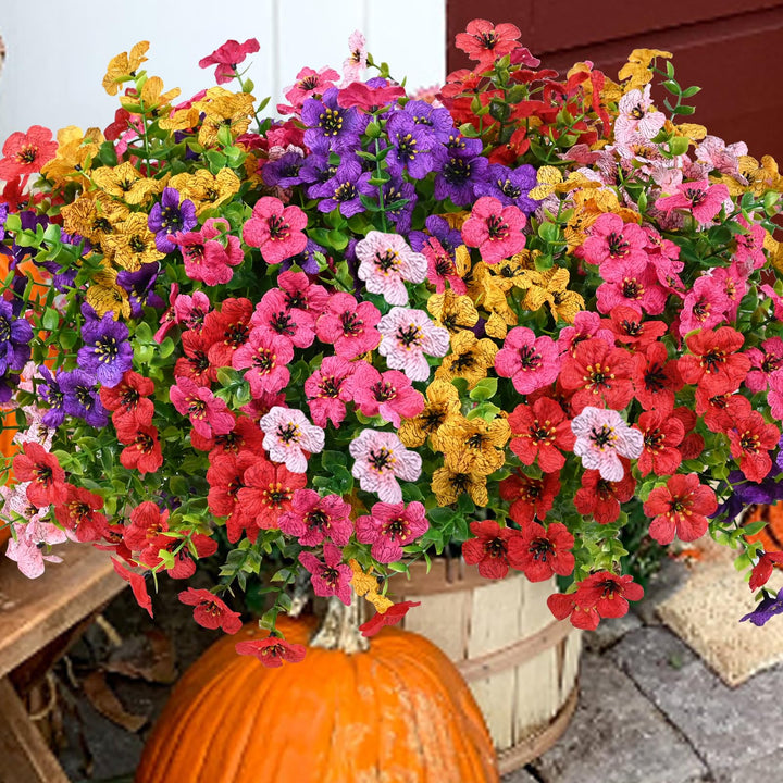 20 Bundles Artificial Outdoor Flowers – UV Resistant Faux Silk Plants for Porch & Patio