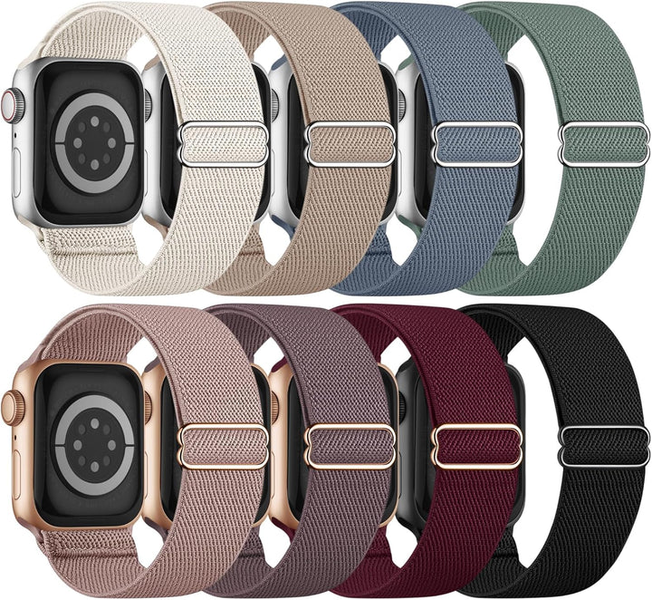 8-Pack Stretchy Nylon Braided Solo Loop Bands – Adjustable Apple Watch Straps for Men  Women, Fits 38mm-49mm