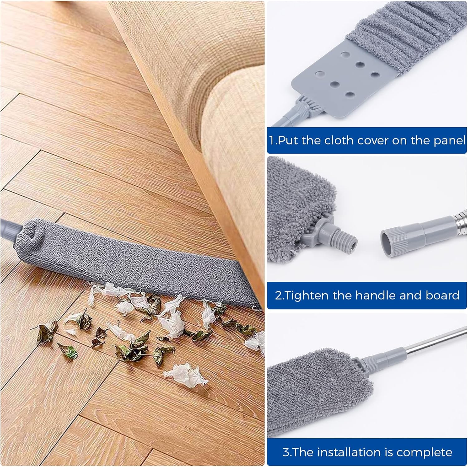 Retractable Gap Dust Cleaner with 2 Microfiber Dusting Cloths  Duster