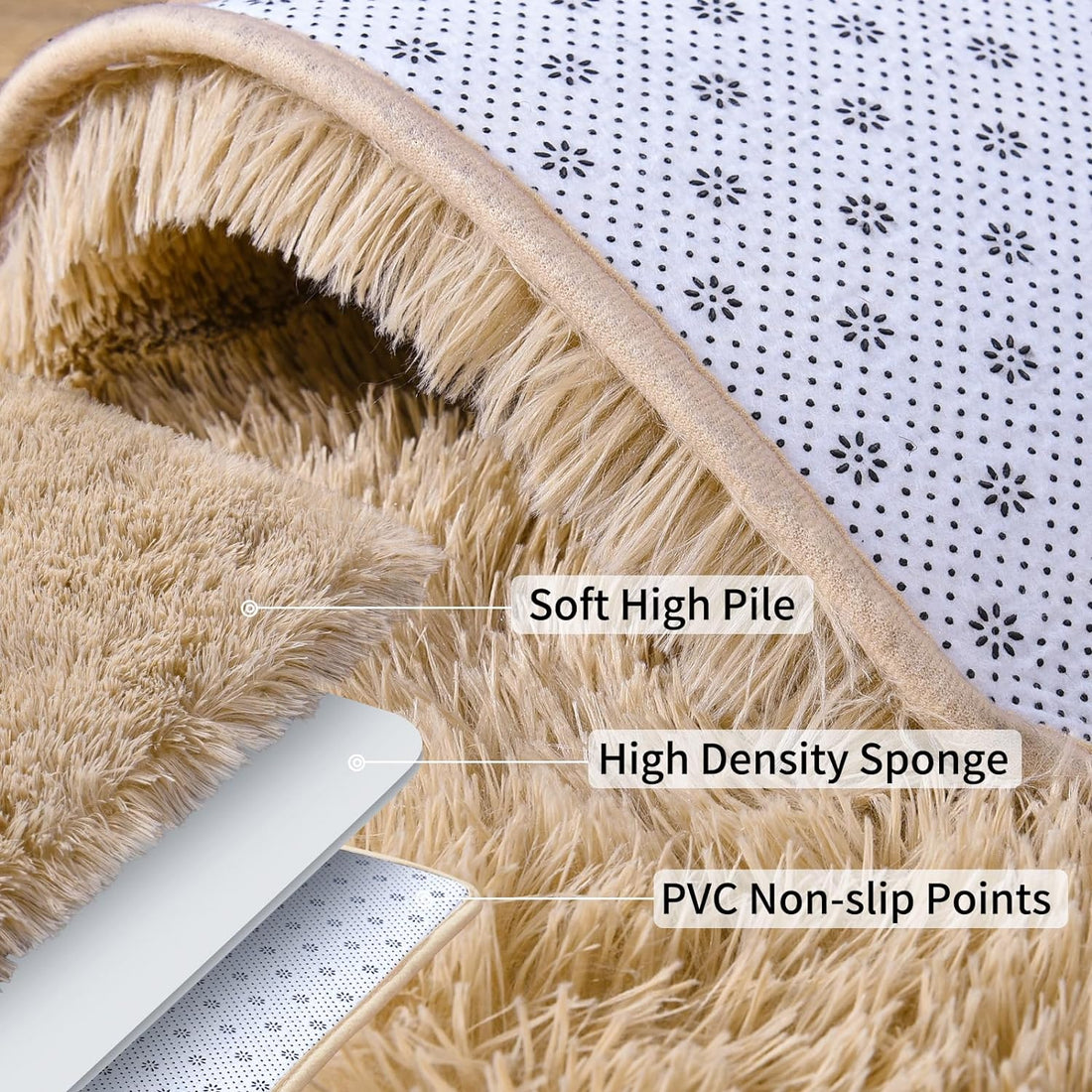 Beige Fluffy Runner Rug – Soft Shaggy Non-Slip Carpet