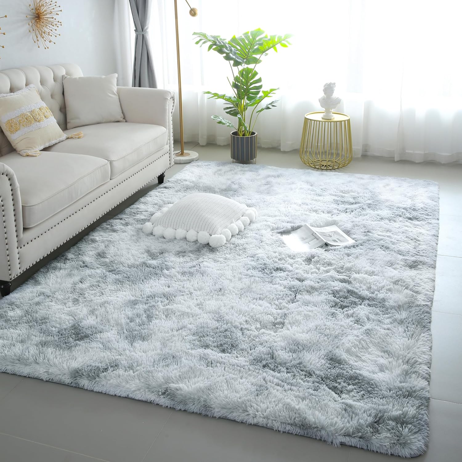 4x6 Light Grey Fluffy Shag Rug – Ultra Soft Washable Plush Carpet for Bedroom