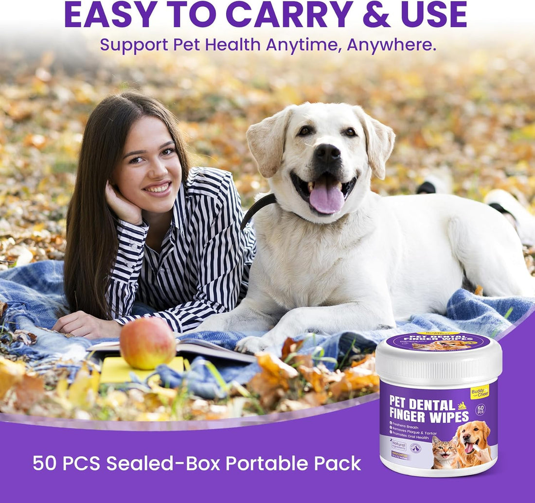 No-Rinse Dog Dental Care Wipes – 50 Count Pet Tooth Cleaning Wipes for Dogs & Cats