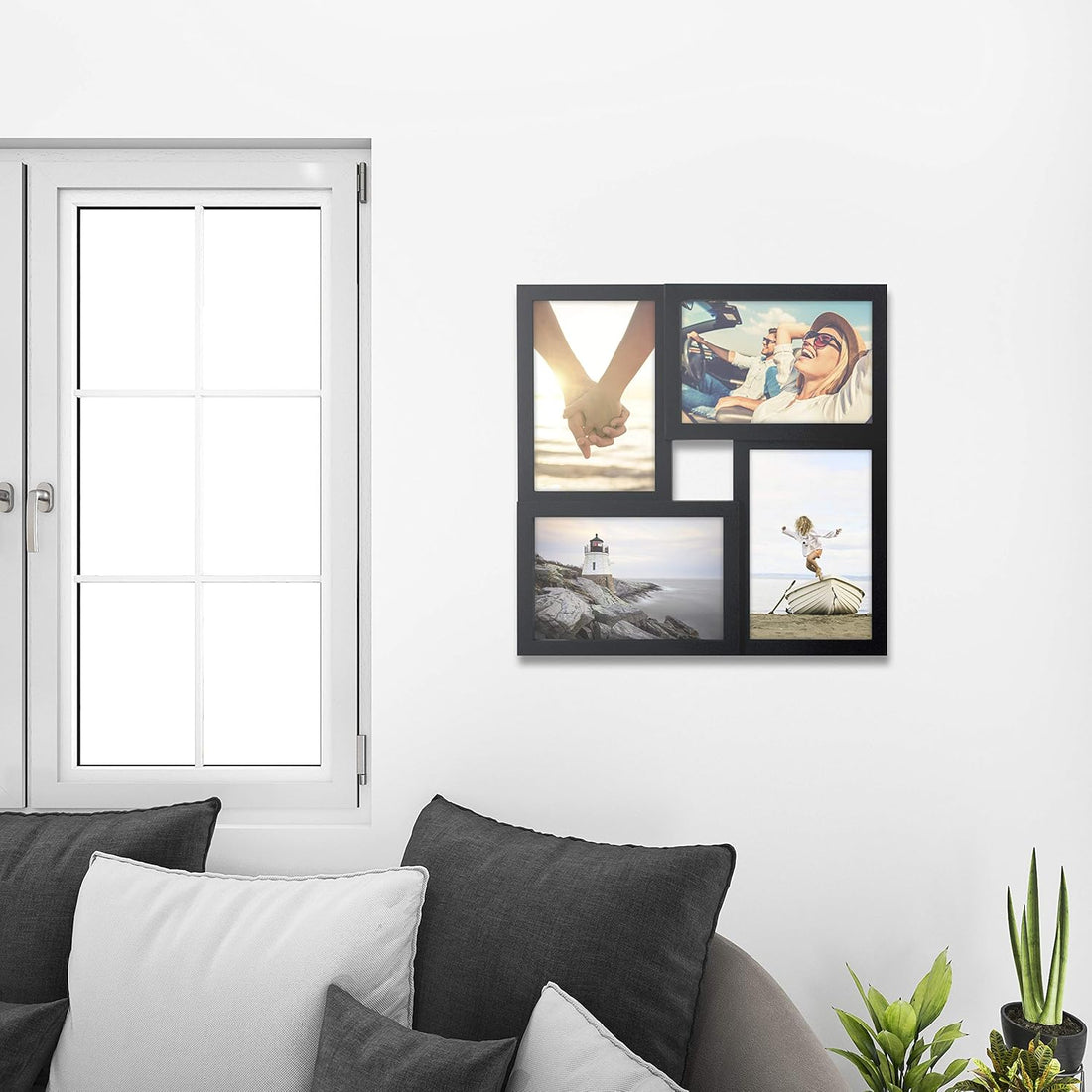 4-Opening Matted Collage Frame, Displays Four 4x6 Photos, Black