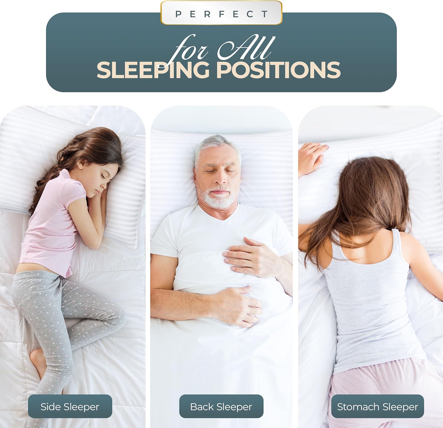 Queen Pillow Set of 2 – Cooling Fiber Fill, Soft & Supportive