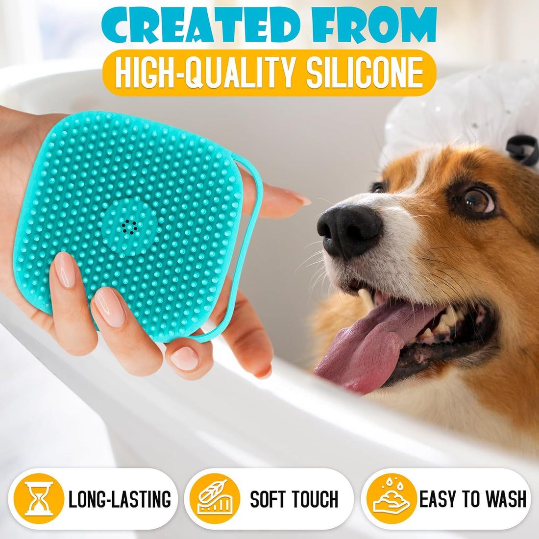 Dog Bath Brush with Soap Dispenser – Silicone Scrubber for Dogs, Exfoliating Shampoo