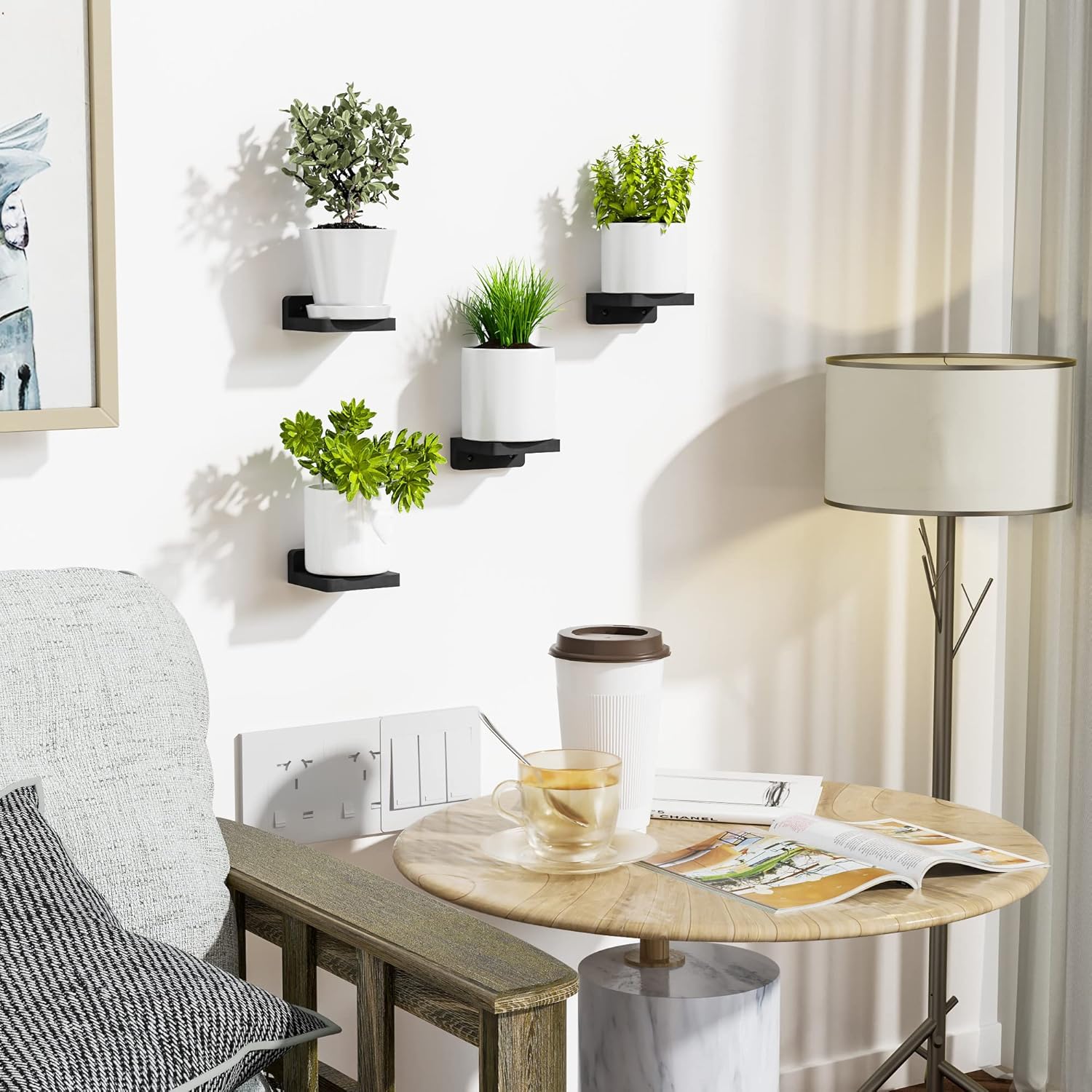 Set of 4 Small Floating Wood Shelves – 4" Wall Mounted Mini Display