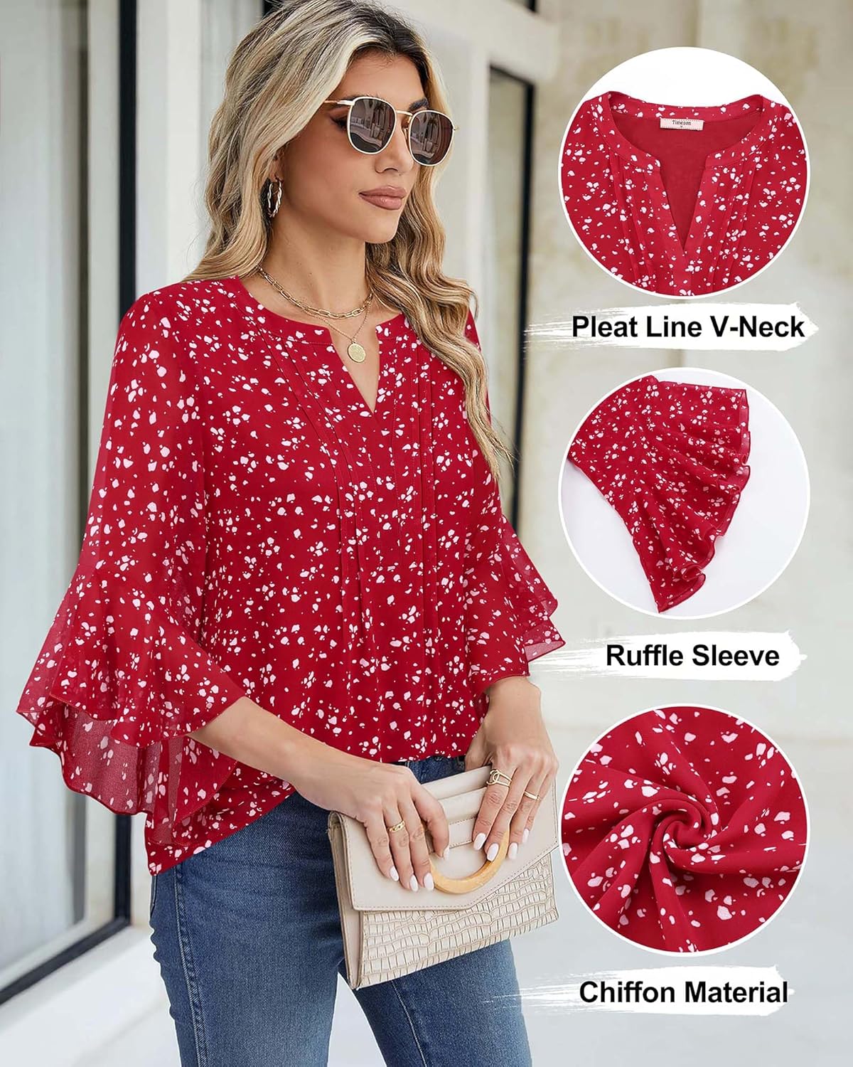 Women’s 3/4 Sleeve Chiffon Blouse – Elegant Office Casual Shirt