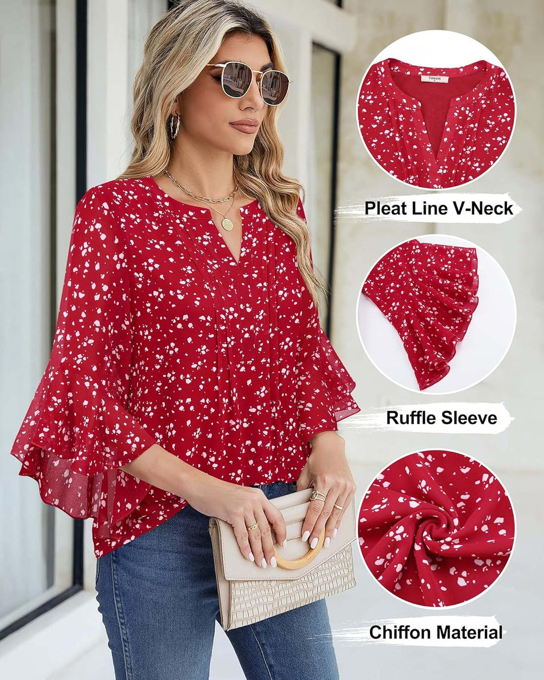 Women’s 3/4 Sleeve Chiffon Blouse – Elegant Office Casual Shirt