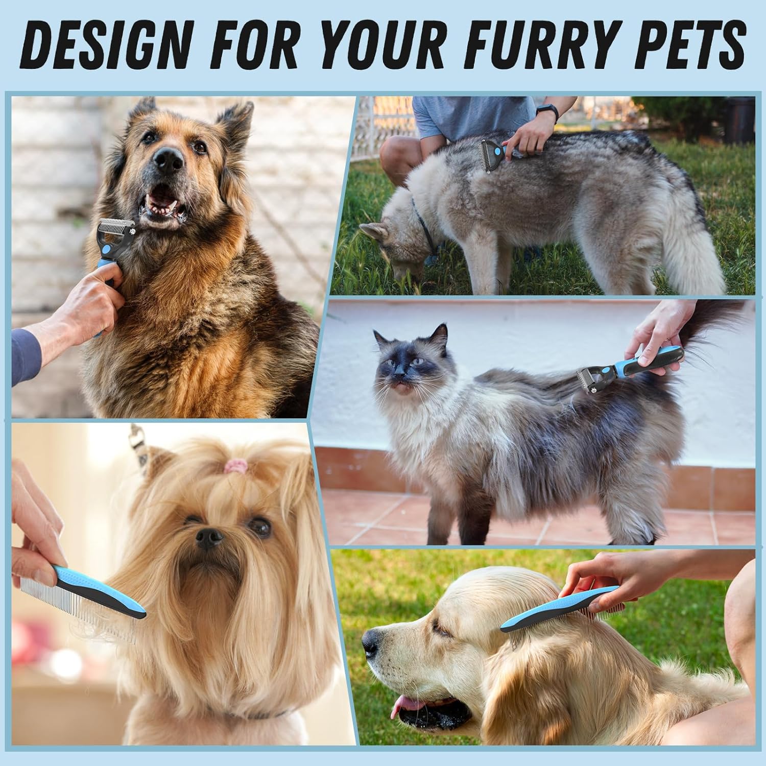 Pet Grooming Combo – Blue Deshedding Brush & and Dematting