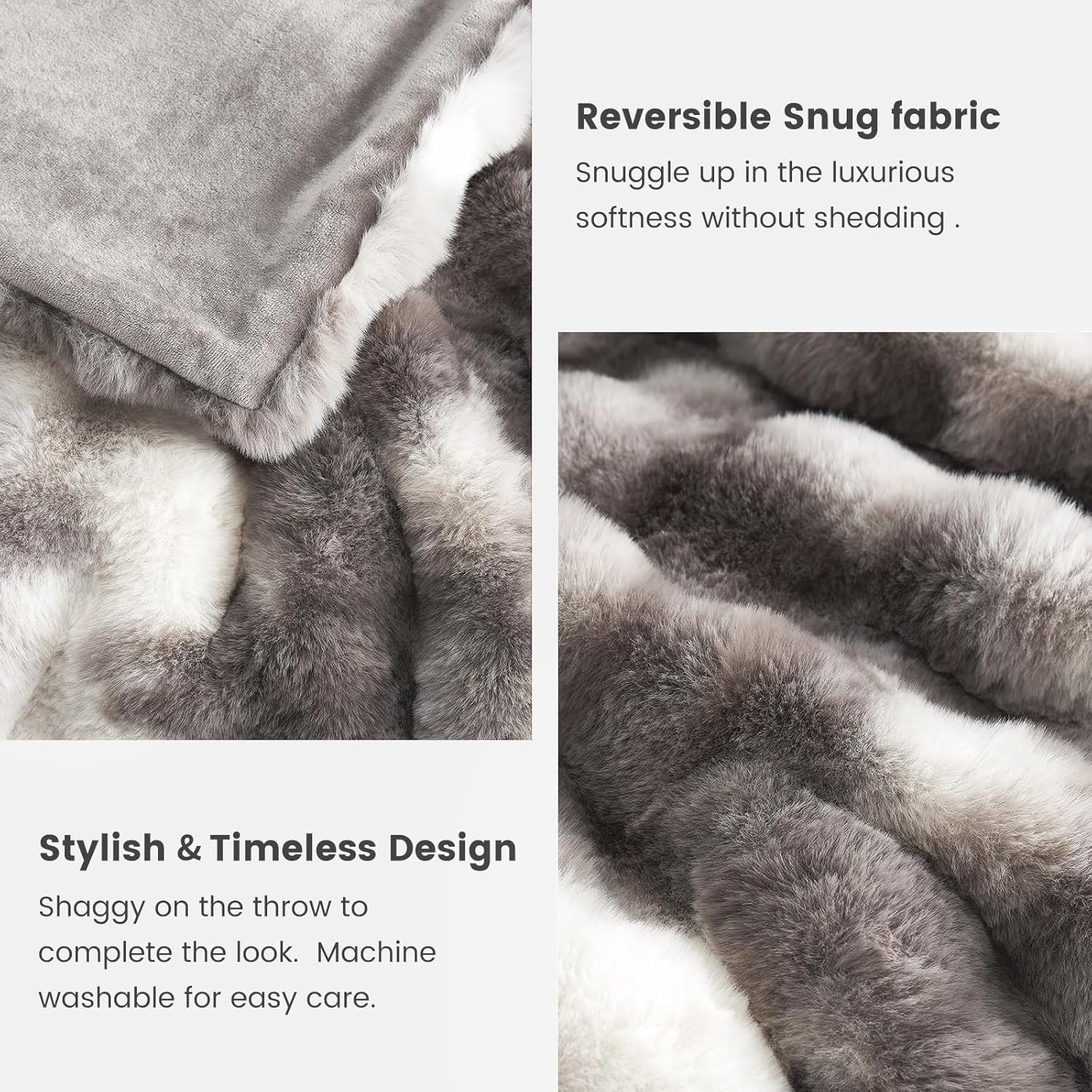 Faux Fur Throw Blanket for Couch, Fuzzy Soft Plush Thick Bubble Blanket