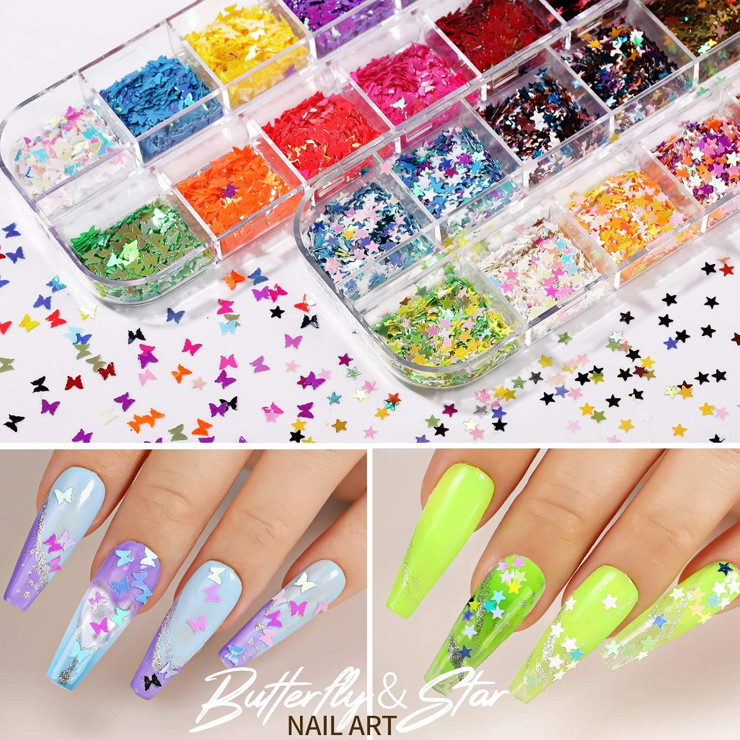 12 Sheets 3D Nail Art Stickers – Self-Adhesive Nail Decorations with 5 Boxes