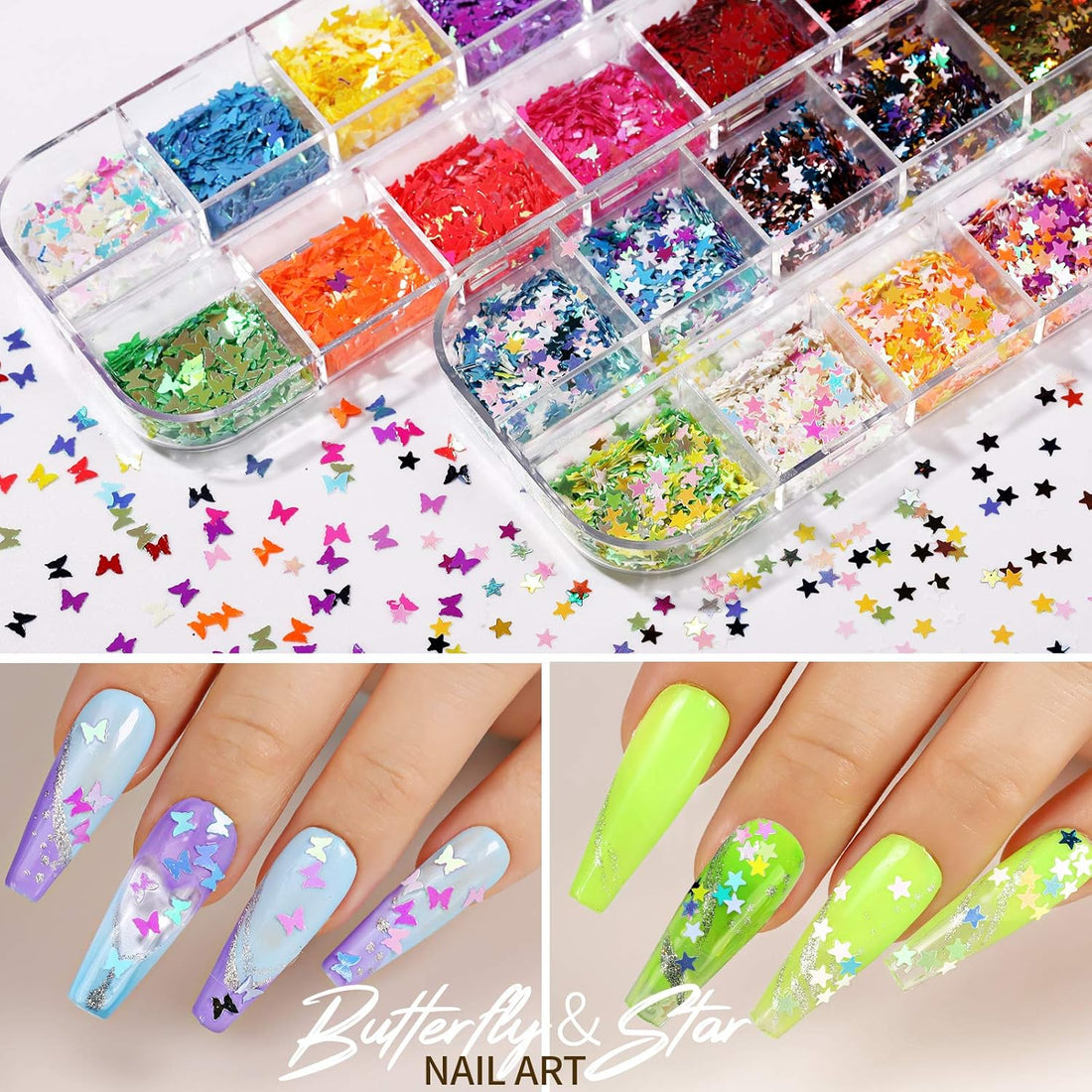 12 Sheets 3D Nail Art Stickers – Self-Adhesive Nail Decorations with 5 Boxes