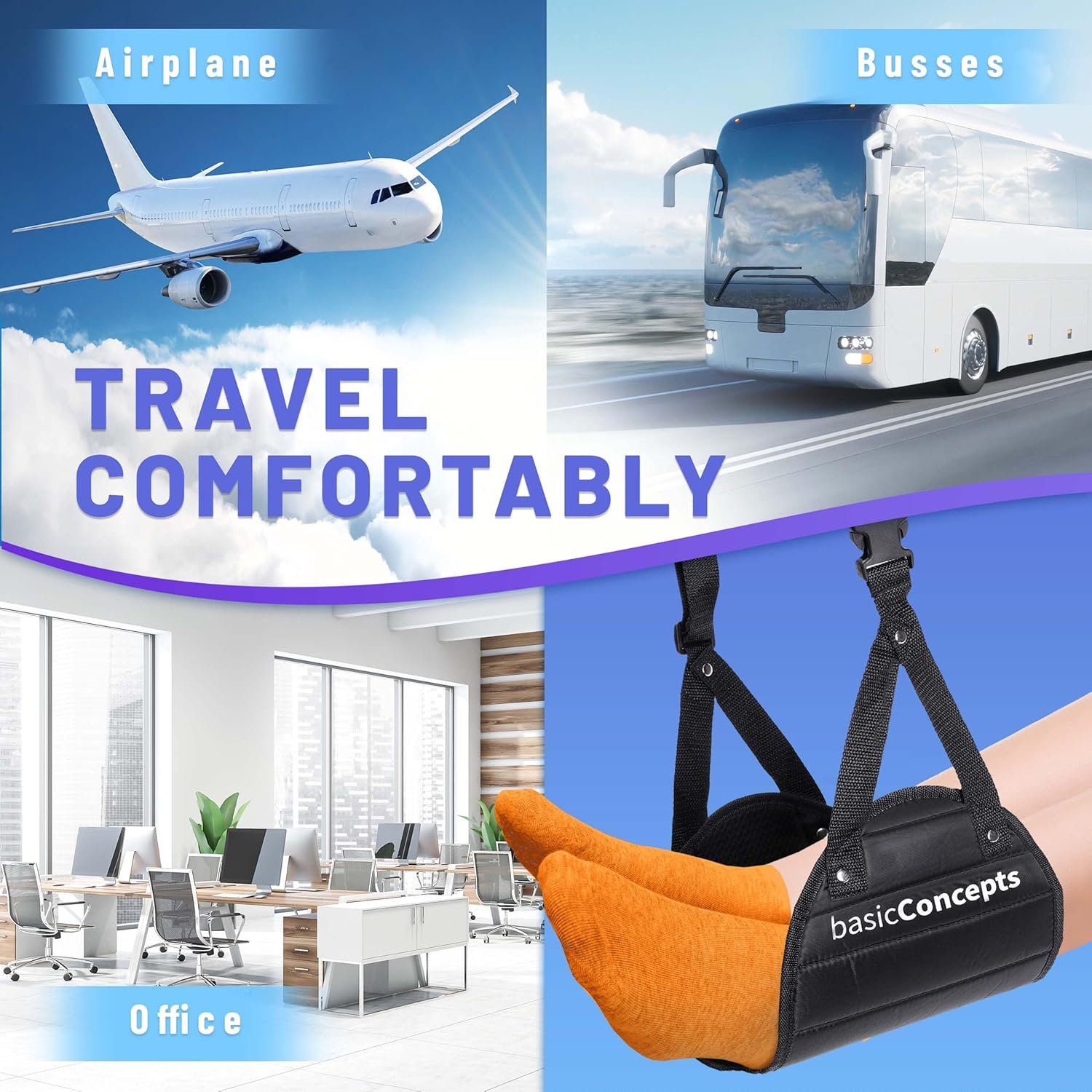 Memory Foam Airplane Foot Hammock – Adjustable Travel Footrest for Comfort