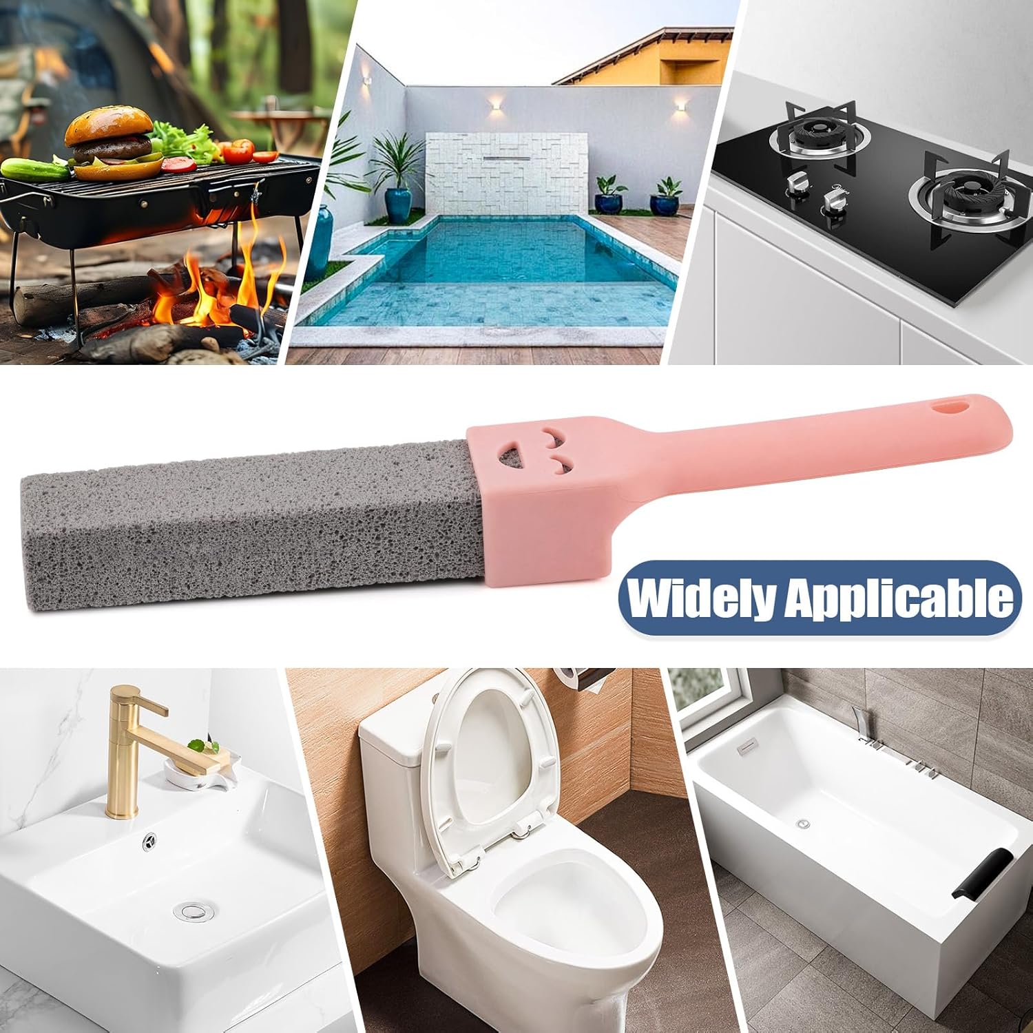 8 Pack Pumice Stones for Cleaning with 2 Universal Handles – Grey Pumice Stone