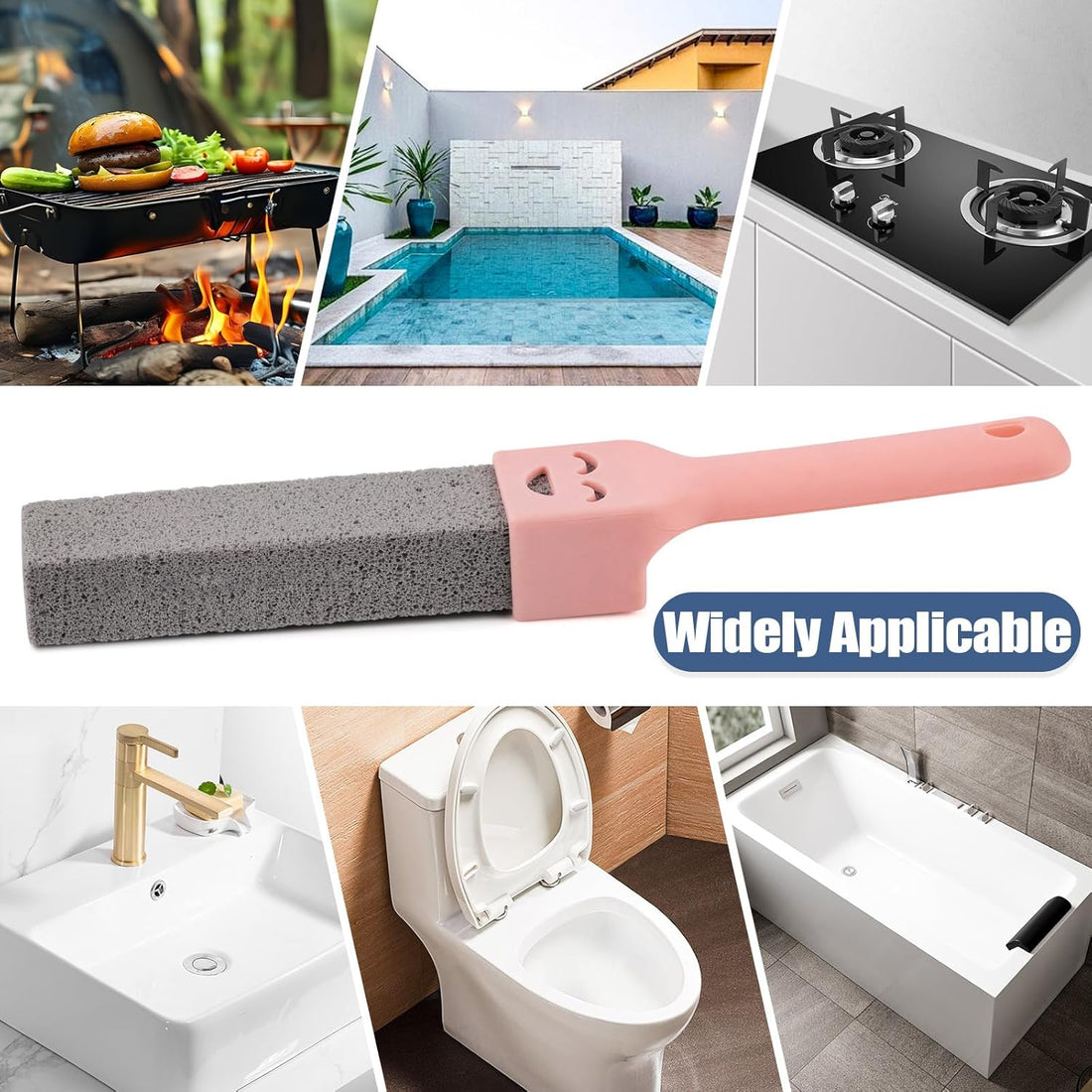 8 Pack Pumice Stones for Cleaning with 2 Universal Handles – Grey Pumice Stone