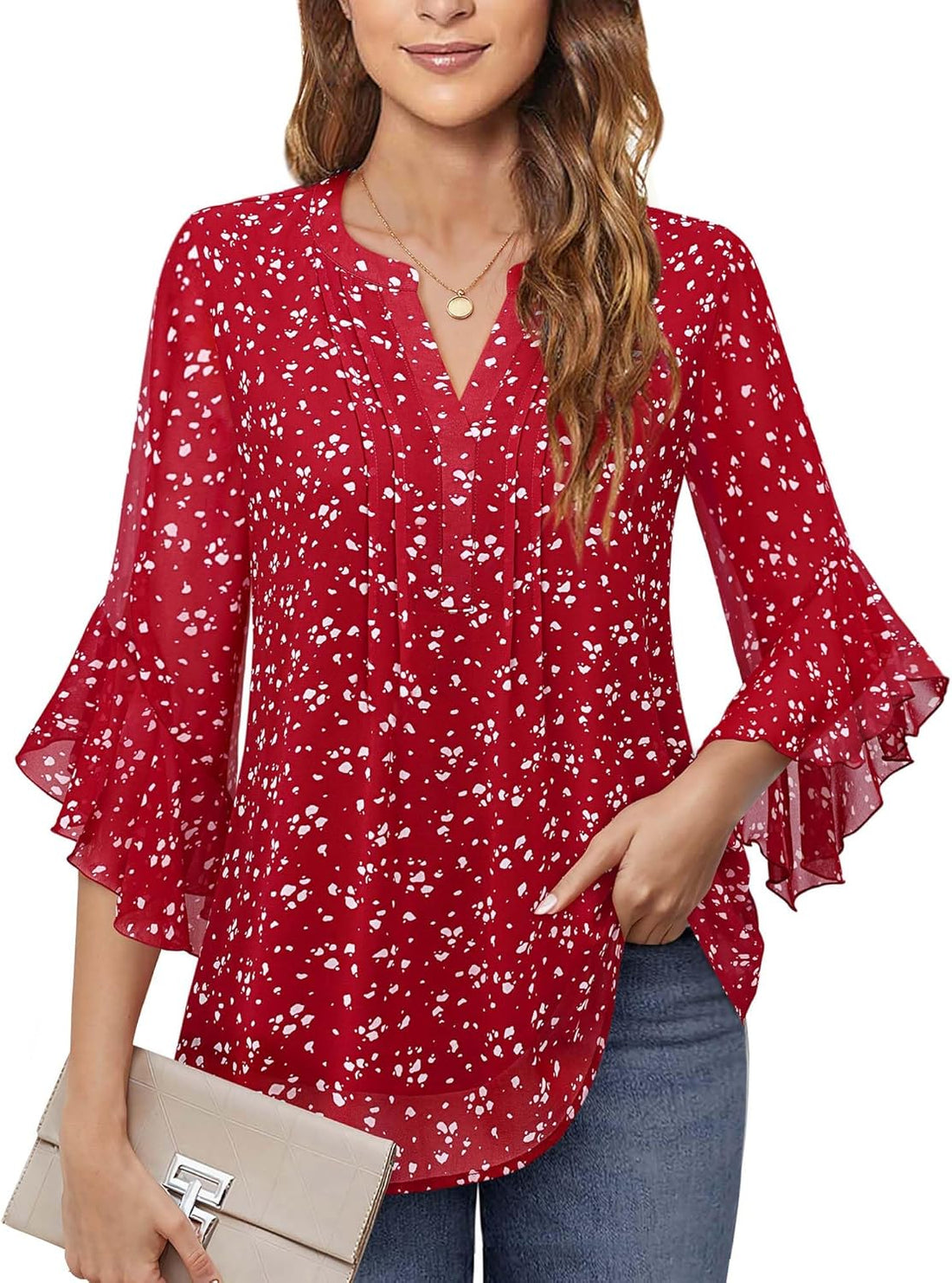 Women’s 3/4 Sleeve Chiffon Blouse – Elegant Office Casual Shirt