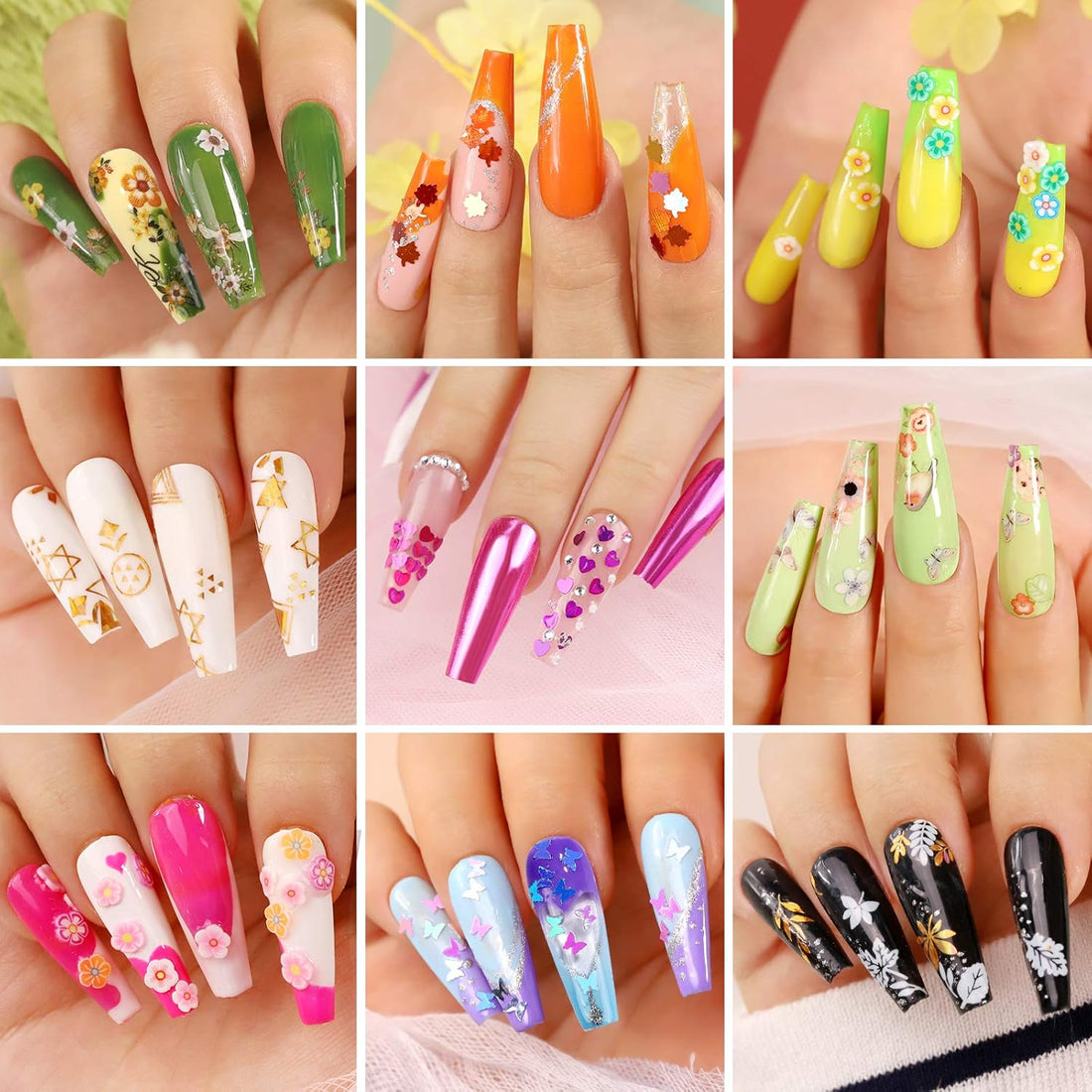 12 Sheets 3D Nail Art Stickers – Self-Adhesive Nail Decorations with 5 Boxes