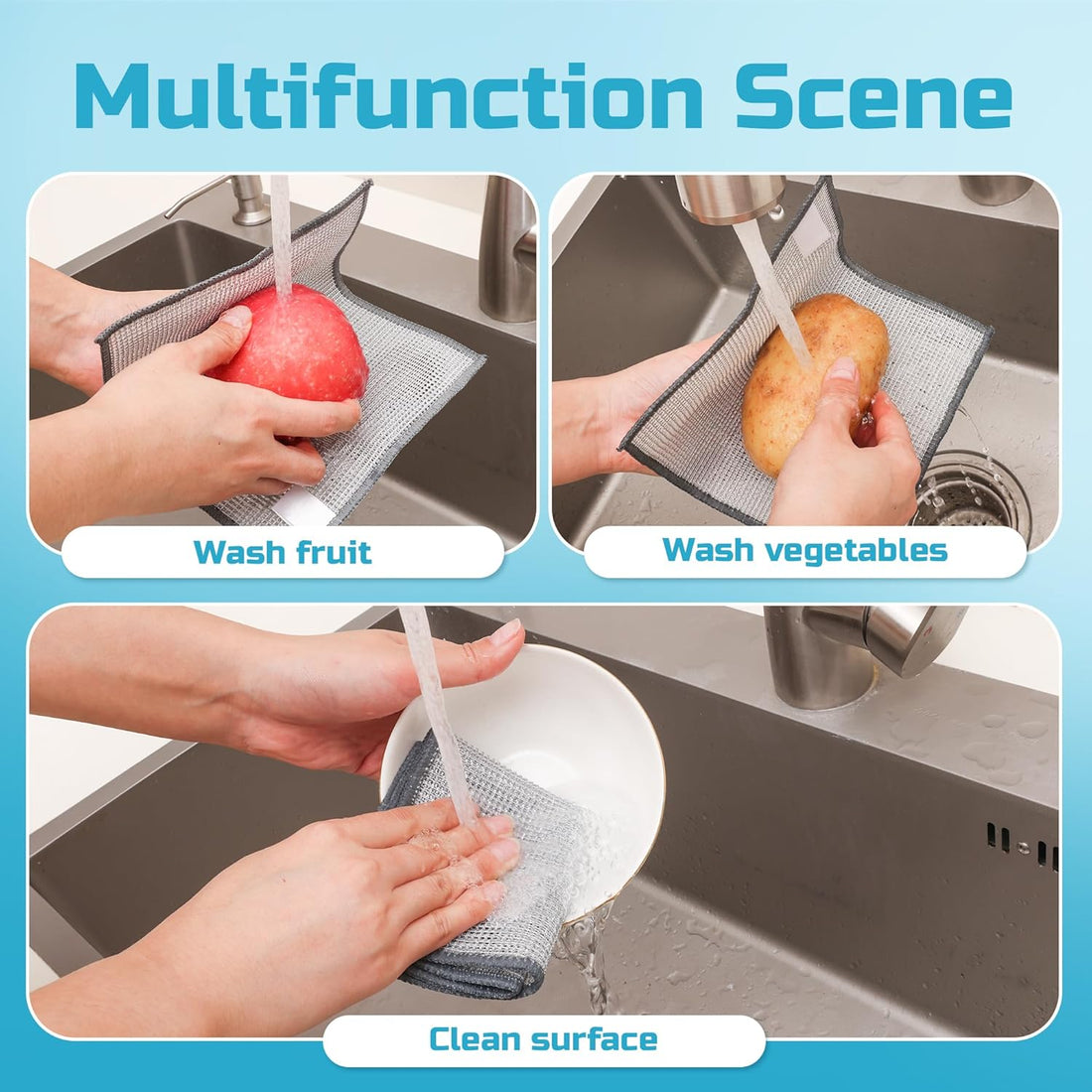 10 Pcs Upgrade 3-Layer Metal Dish Cloth – No Scratches, No Odor Dishwashing