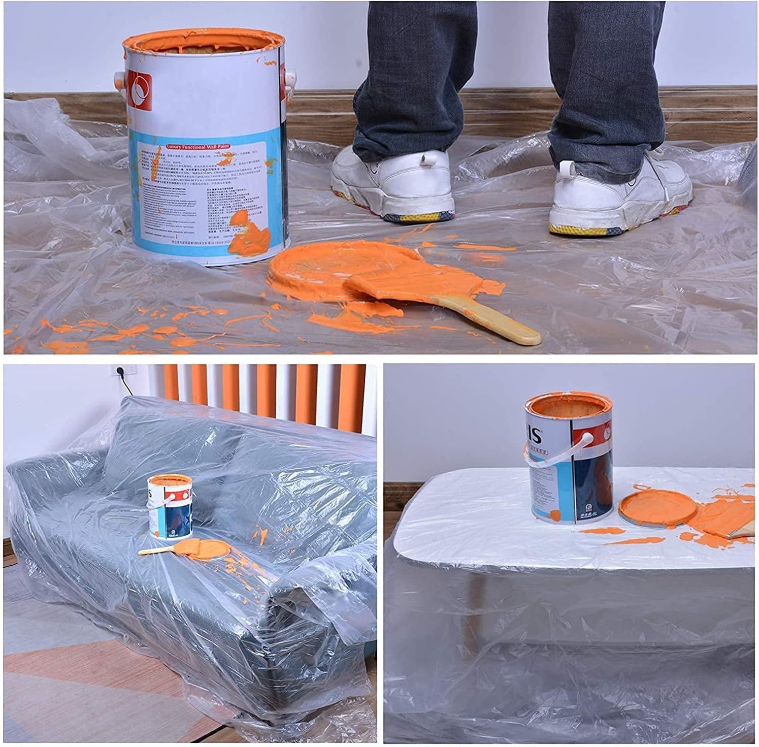 Clear Plastic Sheeting Drop Cloths for Painting, 5 Pcs 9x12ft Plastic