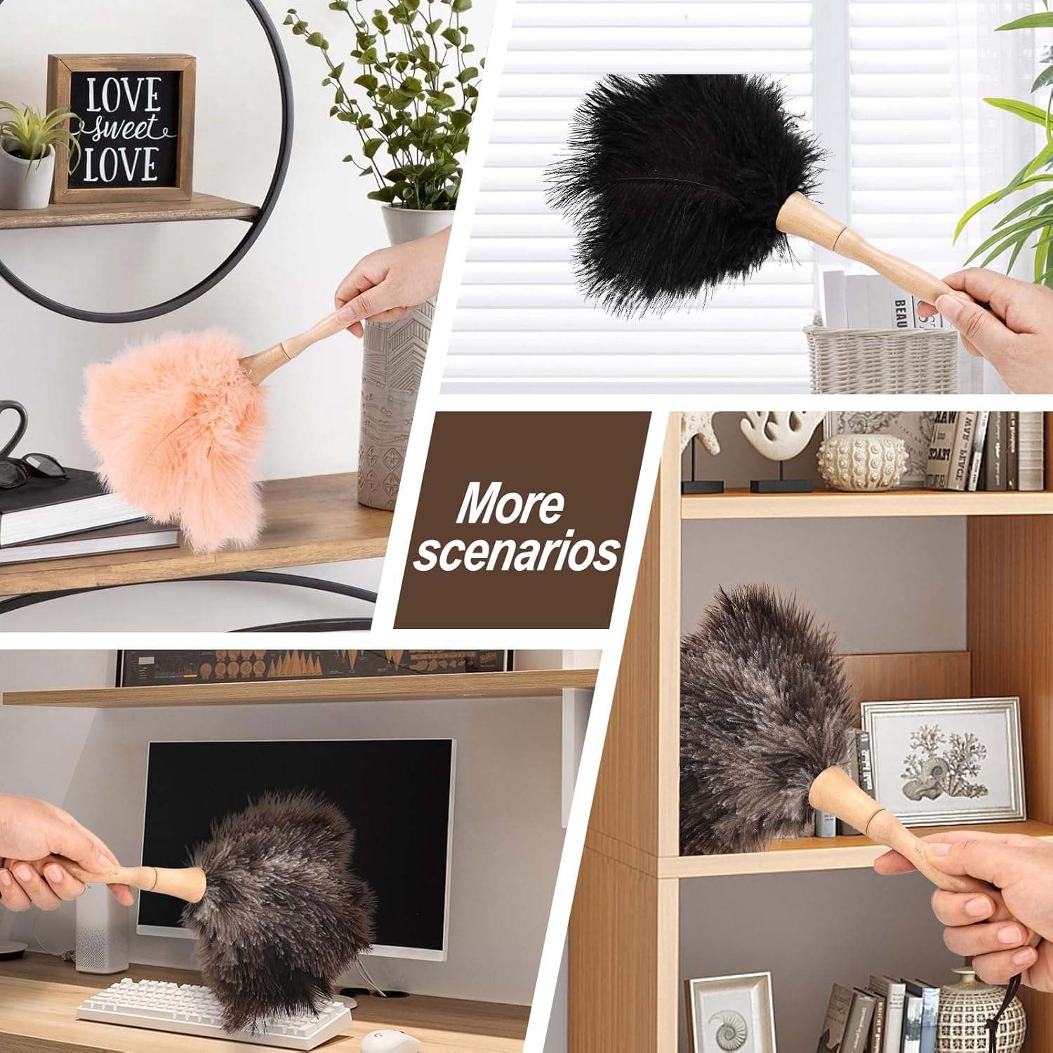 12 Inch Feather Duster – Fluffy Natural Ostrich Feathers with Wooden Handle
