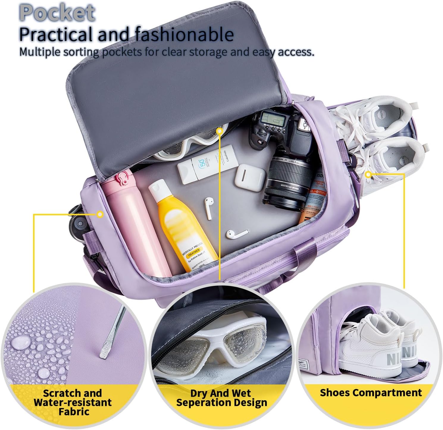 Women’s Gym Duffle Bag – 37L Travel Bag with Shoe Pocket