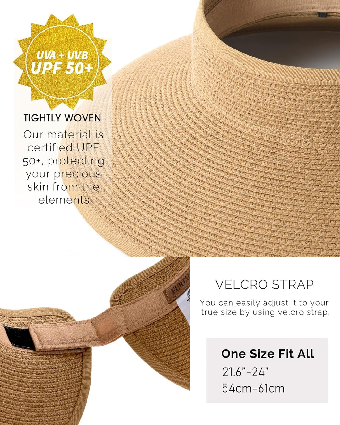 Women’s Wide Brim Straw Sun Visor Hat – UV Protection, Foldable & Packable