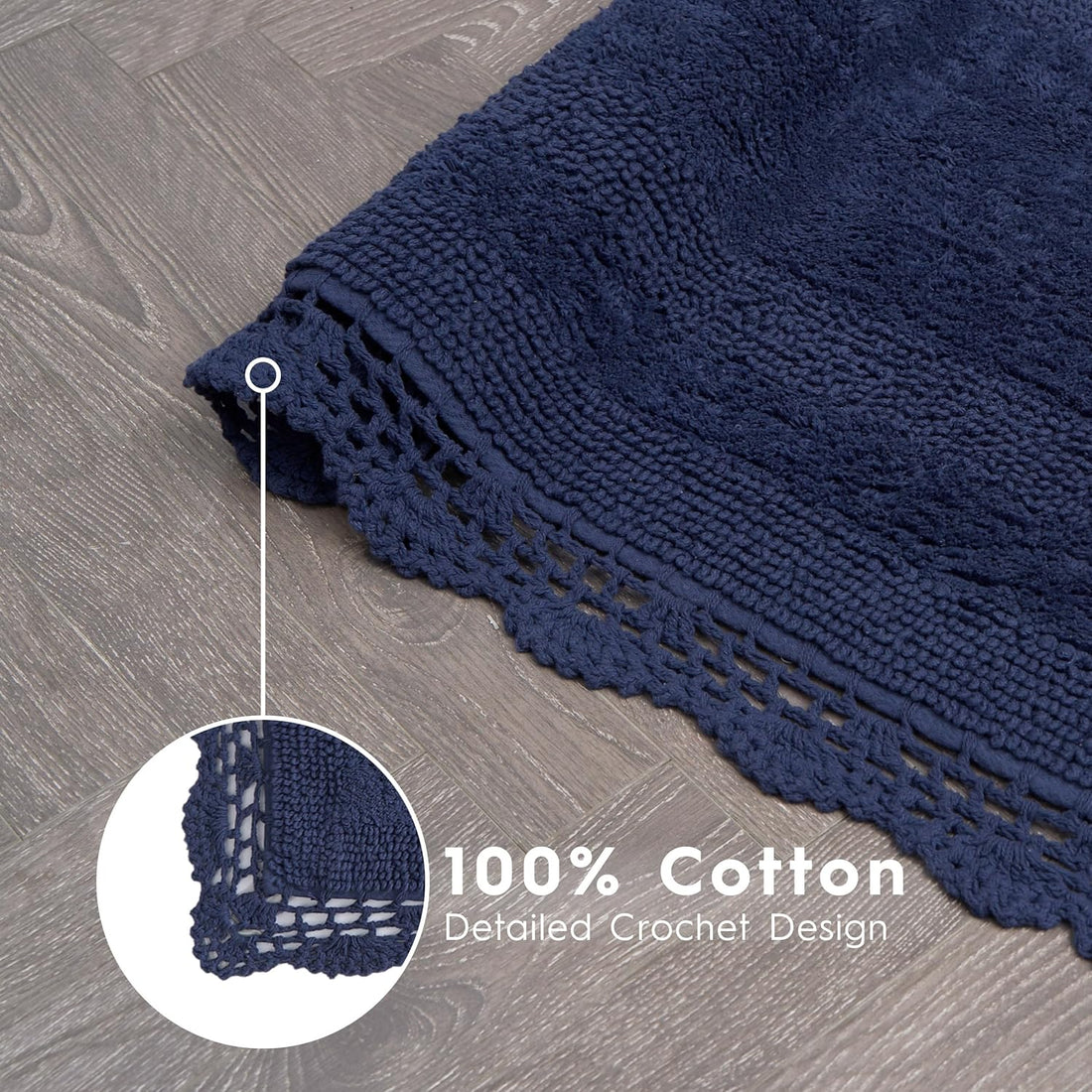 Crochet Cotton Bath Rug Non-Slip Bath Mat – Indigo Decorative Rug