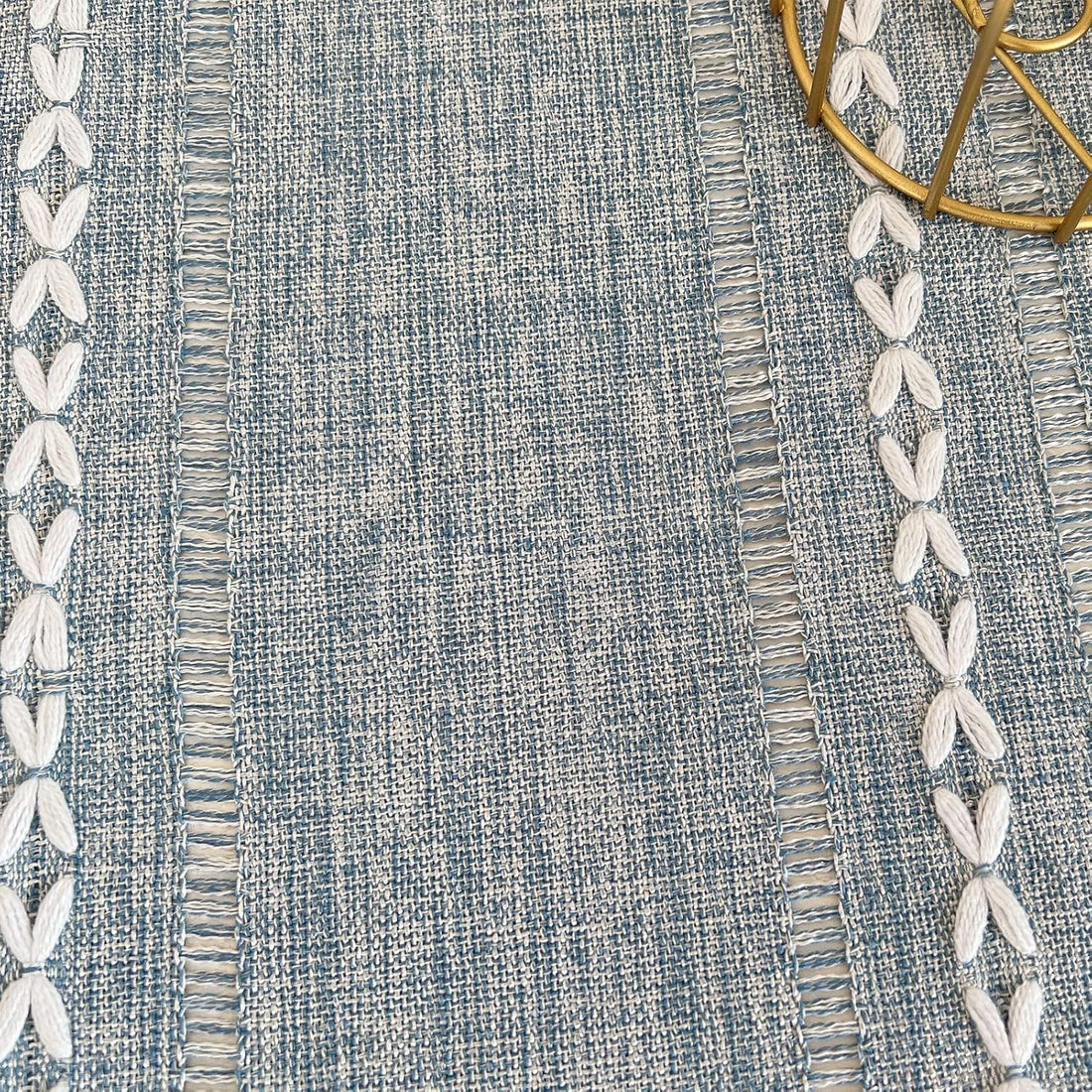 Rustic Blue Striped Tassel Tablecloth 24"x24" for Small Tables