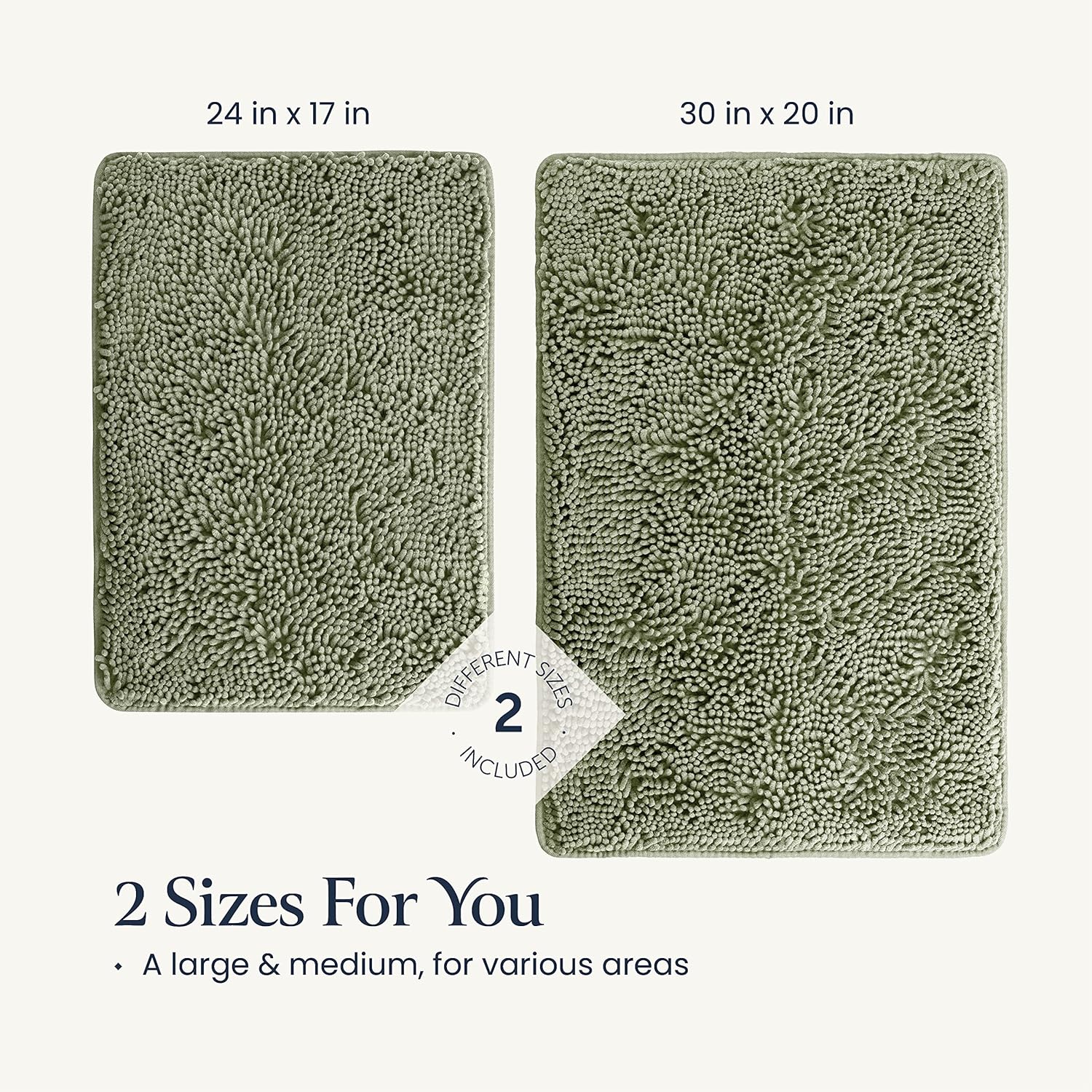2-Piece Bathroom Rug Set – Plush Chenille Bath Mats with Rubber Backing