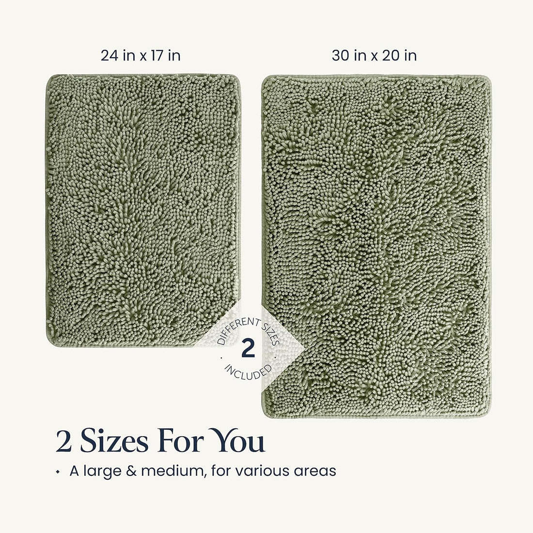 2-Piece Bathroom Rug Set – Plush Chenille Bath Mats with Rubber Backing
