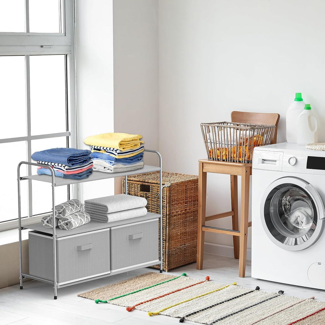 3-Tier Closet Organizer with 2 Fabric Drawers – Sturdy Metal Frame