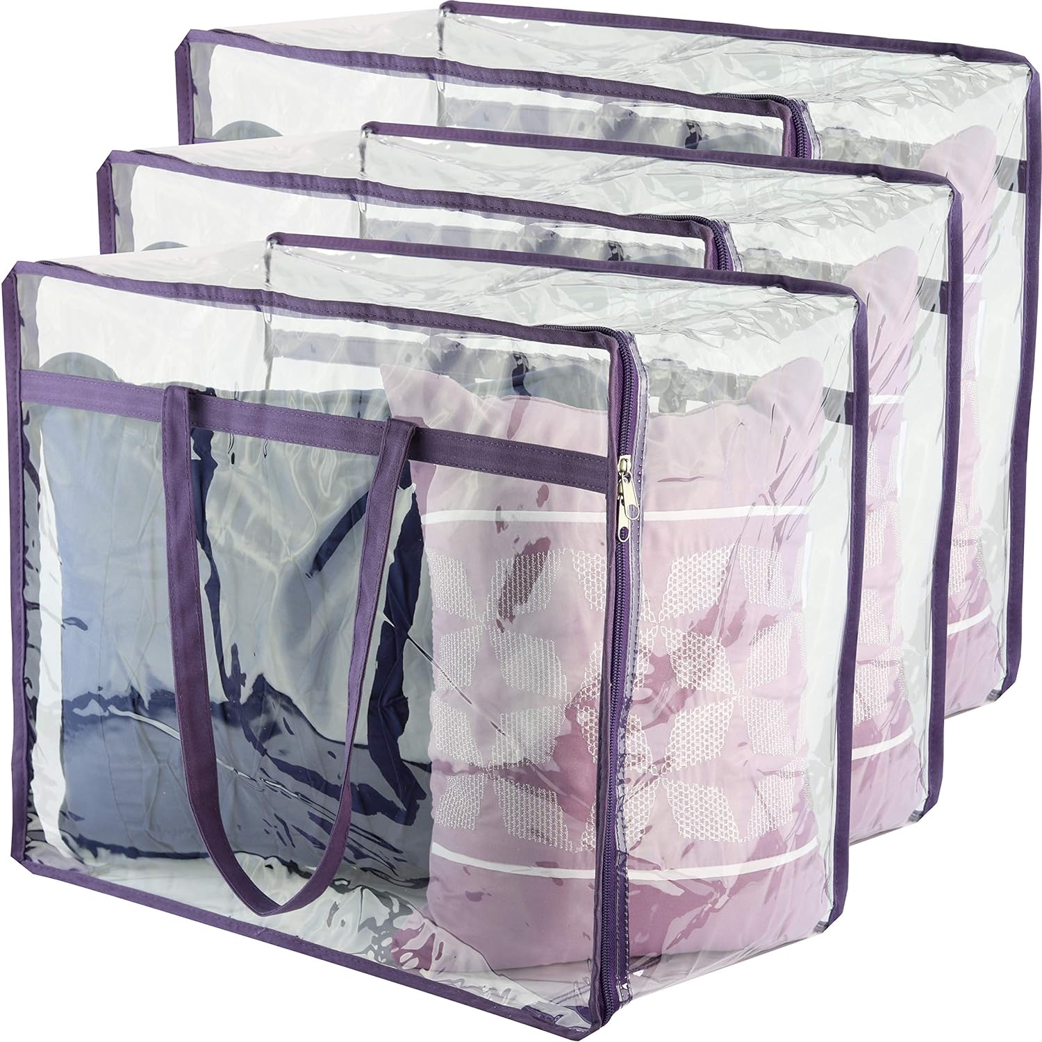 Clear Vinyl Zippered Storage Bags (3-Pack) – 40L Heavy-Duty Organizer