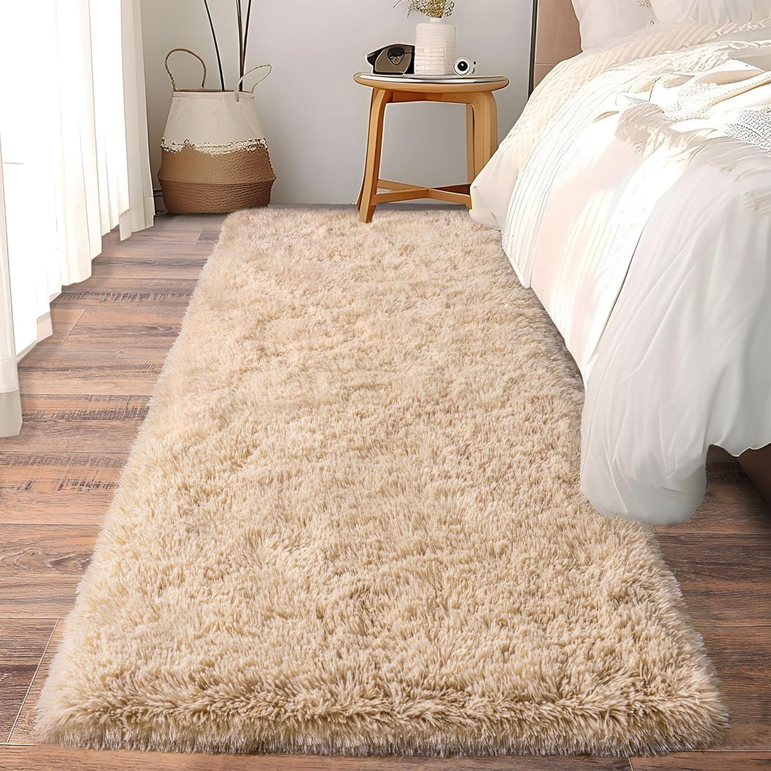Beige Fluffy Runner Rug – Soft Shaggy Non-Slip Carpet