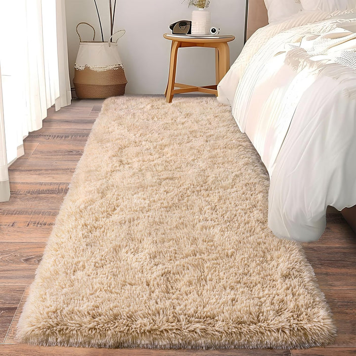 Beige Fluffy Runner Rug – Soft Shaggy Non-Slip Carpet