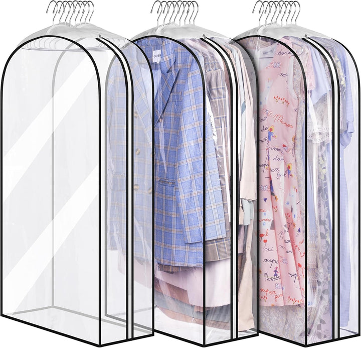 Organized and crease-free living: 3-Pack 40" Clear Gusseted Garment Bags – 10" Wide Suit
