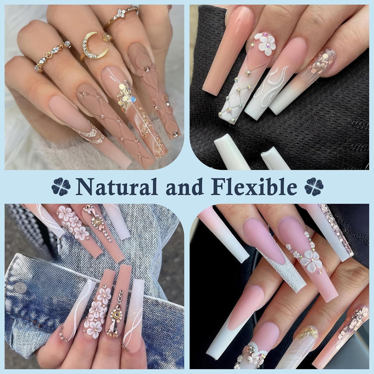 Long Half Cover Coffin Nail Tips – 240 Pcs Clear Gel Acrylic False Nails 12 Sizes