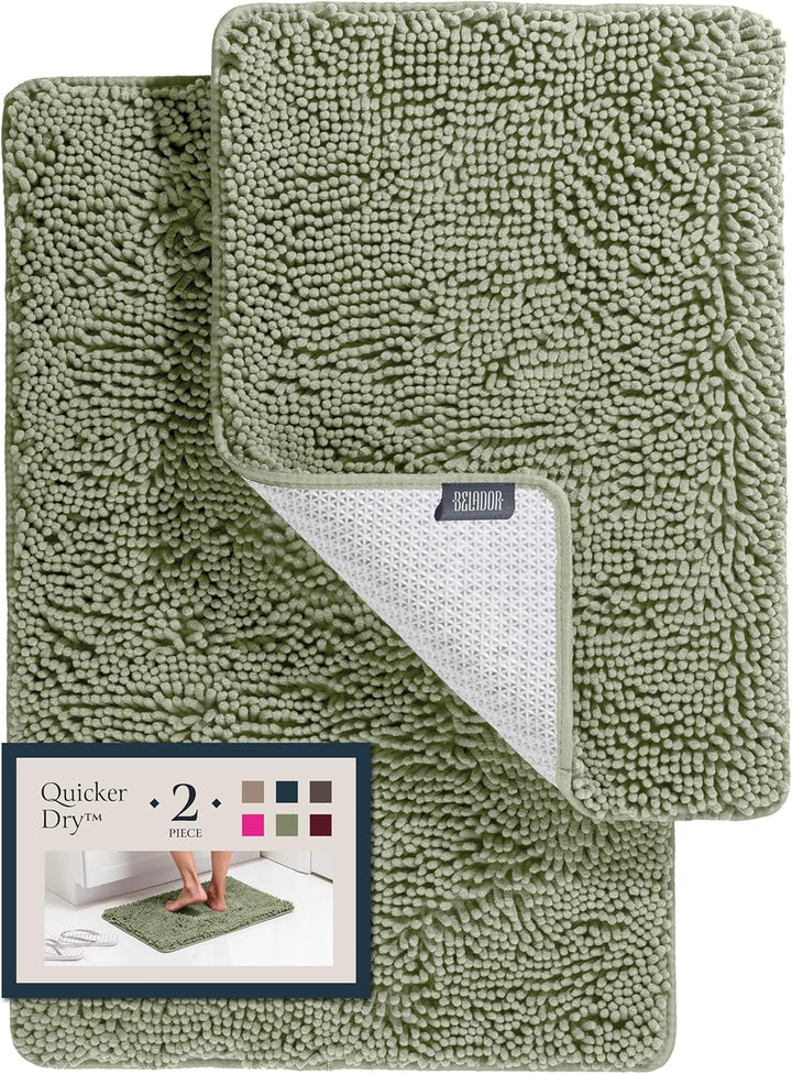 2-Piece Bathroom Rug Set – Plush Chenille Bath Mats with Rubber Backing