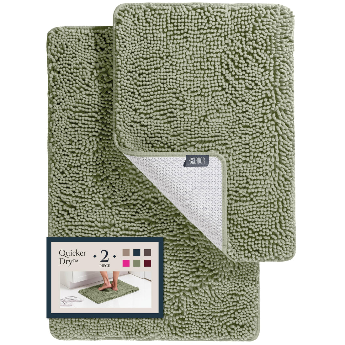 2-Piece Bathroom Rug Set – Plush Chenille Bath Mats with Rubber Backing