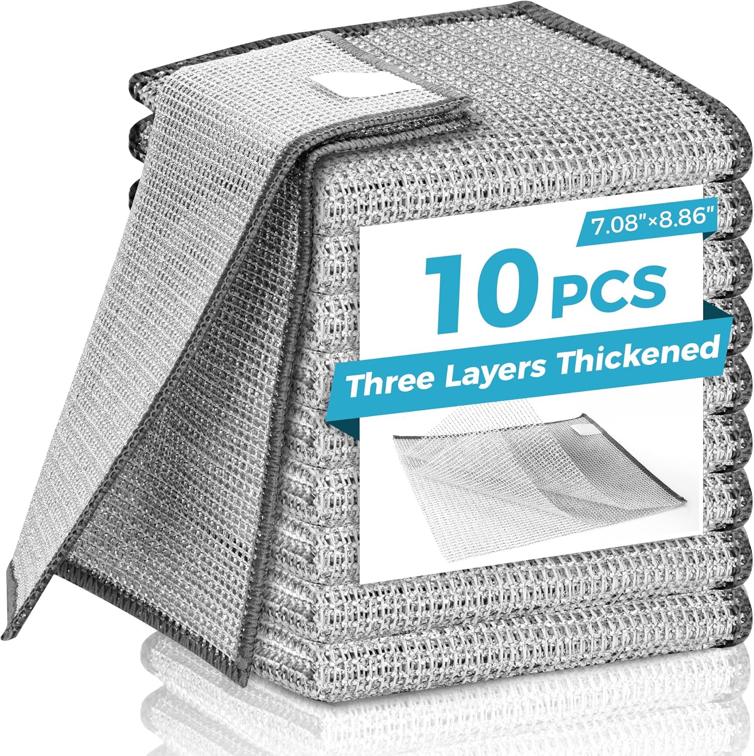 10 Pcs Upgrade 3-Layer Metal Dish Cloth – No Scratches, No Odor Dishwashing