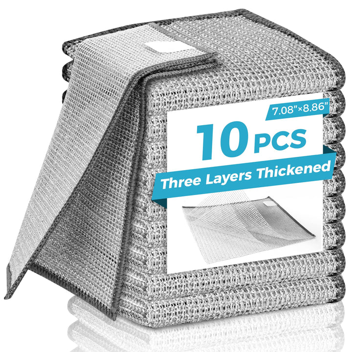 10 Pcs Upgrade 3-Layer Metal Dish Cloth – No Scratches, No Odor Dishwashing