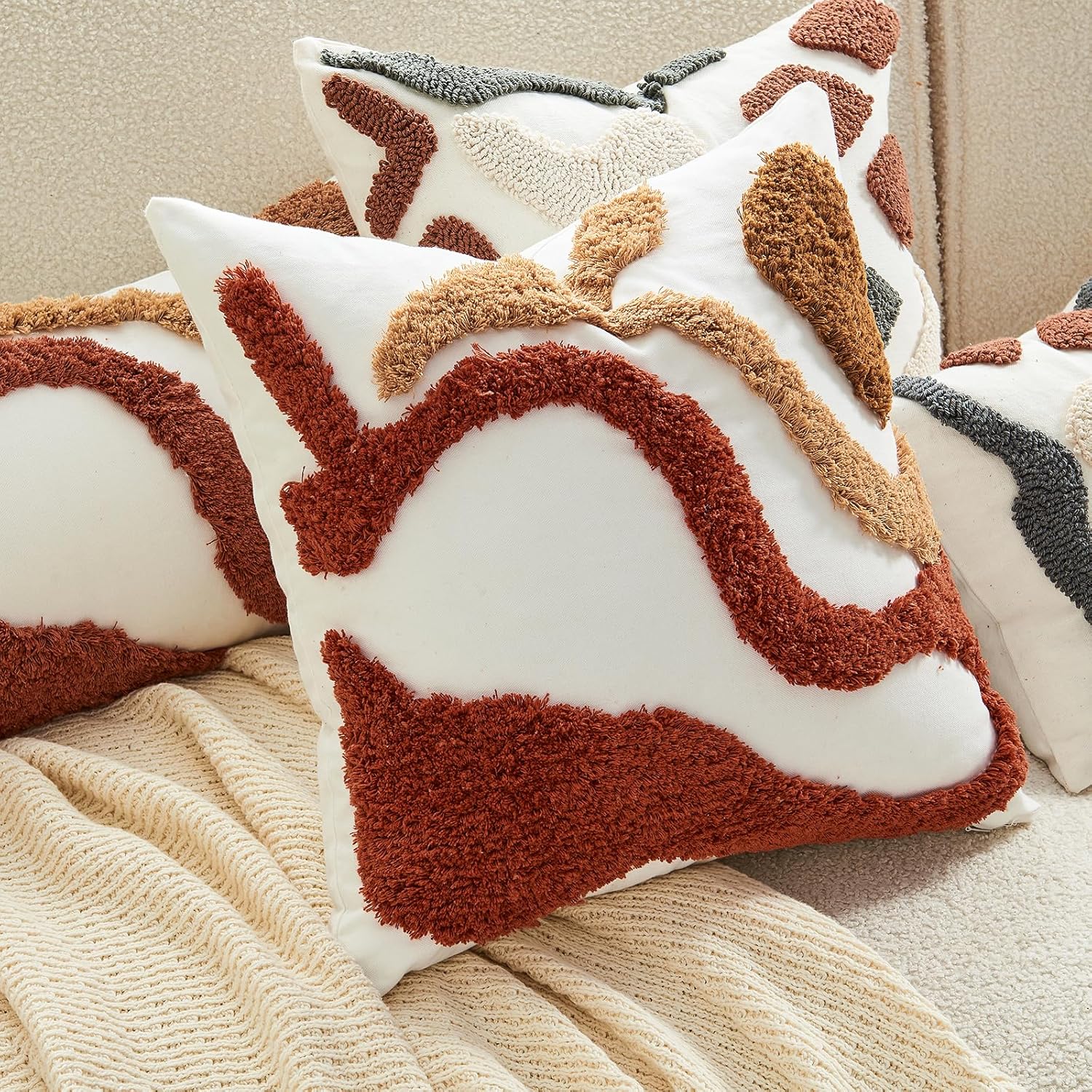 18x18 Tufted Boho Jacquard Pillow Covers – Farmhouse Decorative Throw Pillow