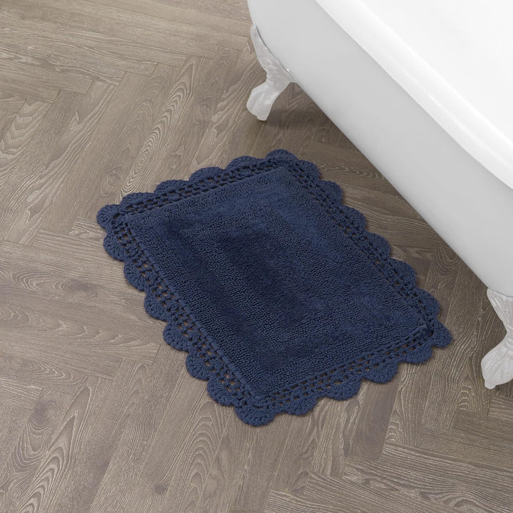 Crochet Cotton Bath Rug Non-Slip Bath Mat – Indigo Decorative Rug