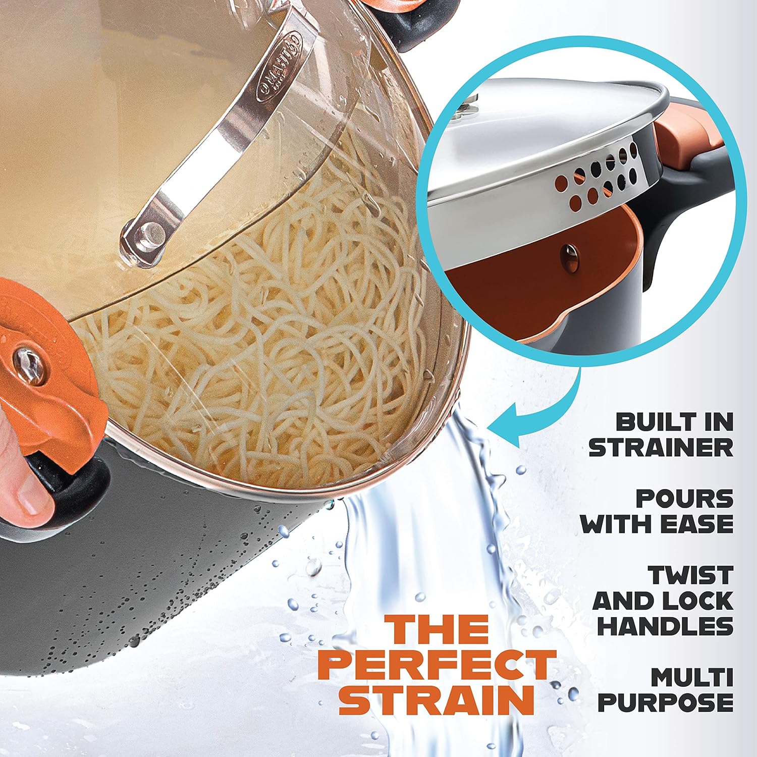 STEEL 5 Qt Ceramic Stock Pot – Multipurpose Pasta Pot with Strainer