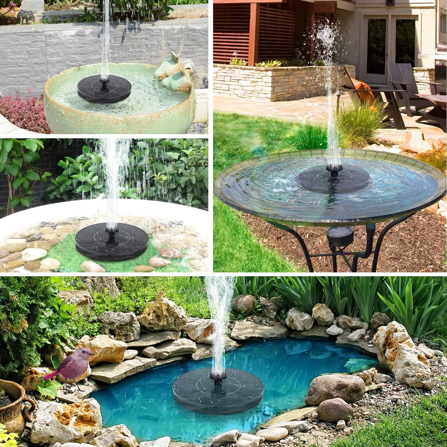 Solar Bird Bath Fountain Pump – 1W Solar Powered Floating Pump with 6 Nozzles